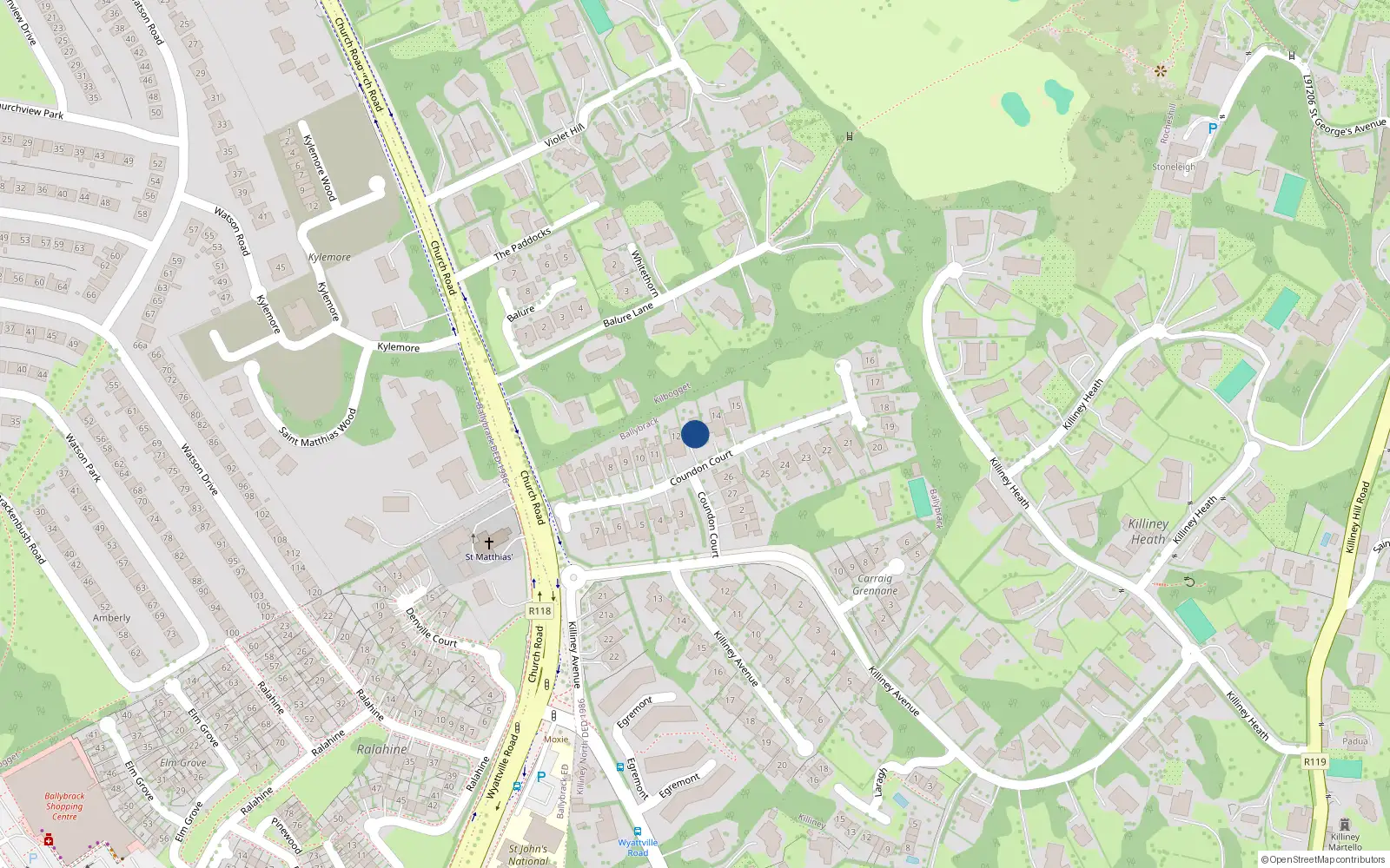 Overhead map showing the location of 13 Coundon Court, Dublin