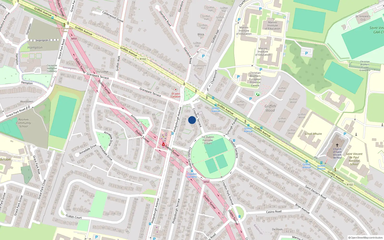 Overhead map showing the location of 13 Croydon Terrace, Dublin 3