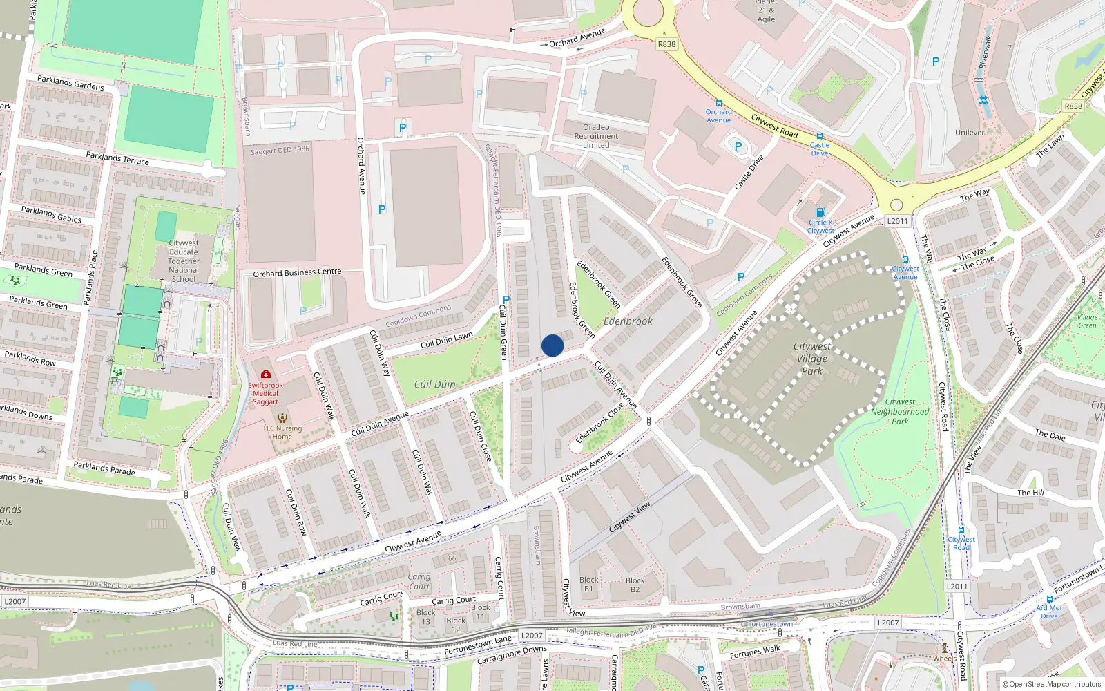 Overhead map showing the location of 13 Cúil Dúin Avenue, Citywest