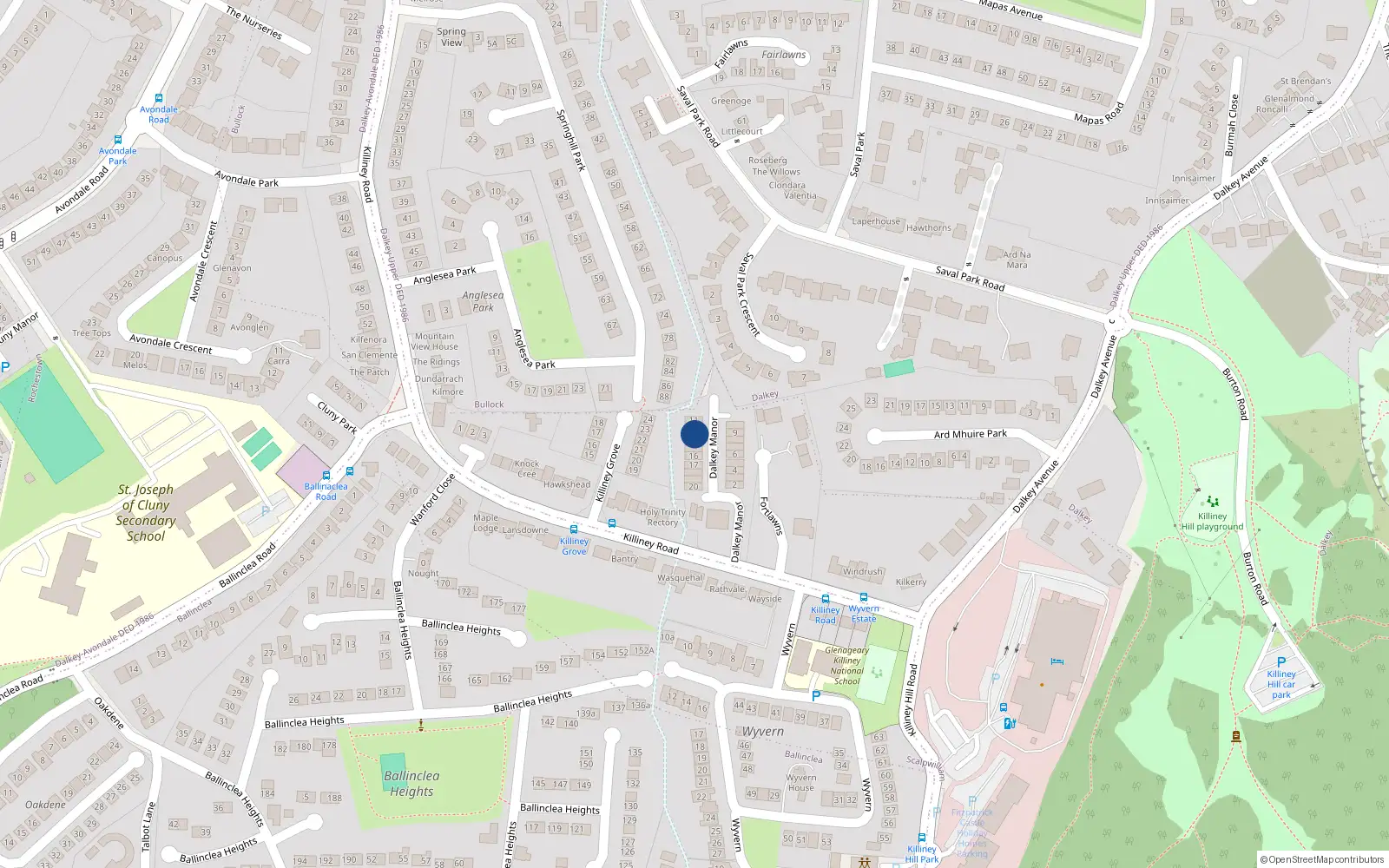 Overhead map showing the location of 13 Dalkey Manor, Dalkey