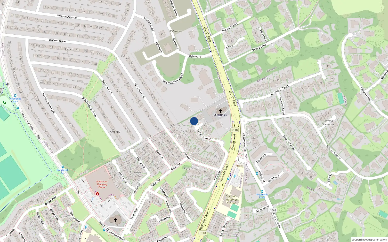 Overhead map showing the location of 13 Denville Court, Killiney, Dublin