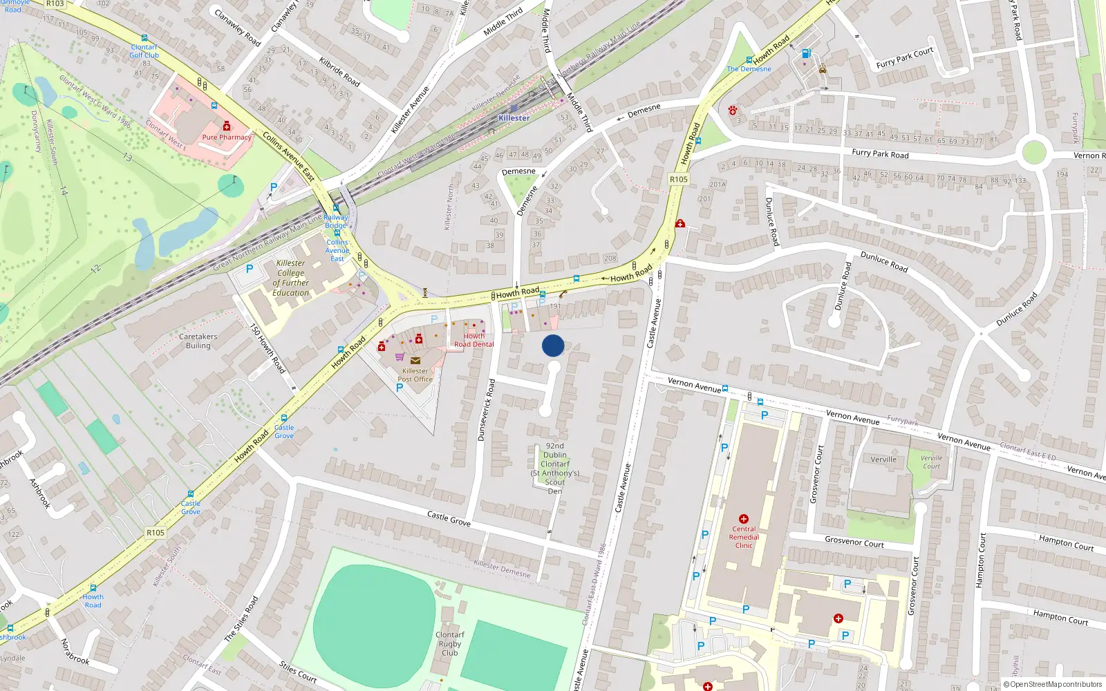 Overhead map showing the location of 13 Dunseverick Road, Dublin 3