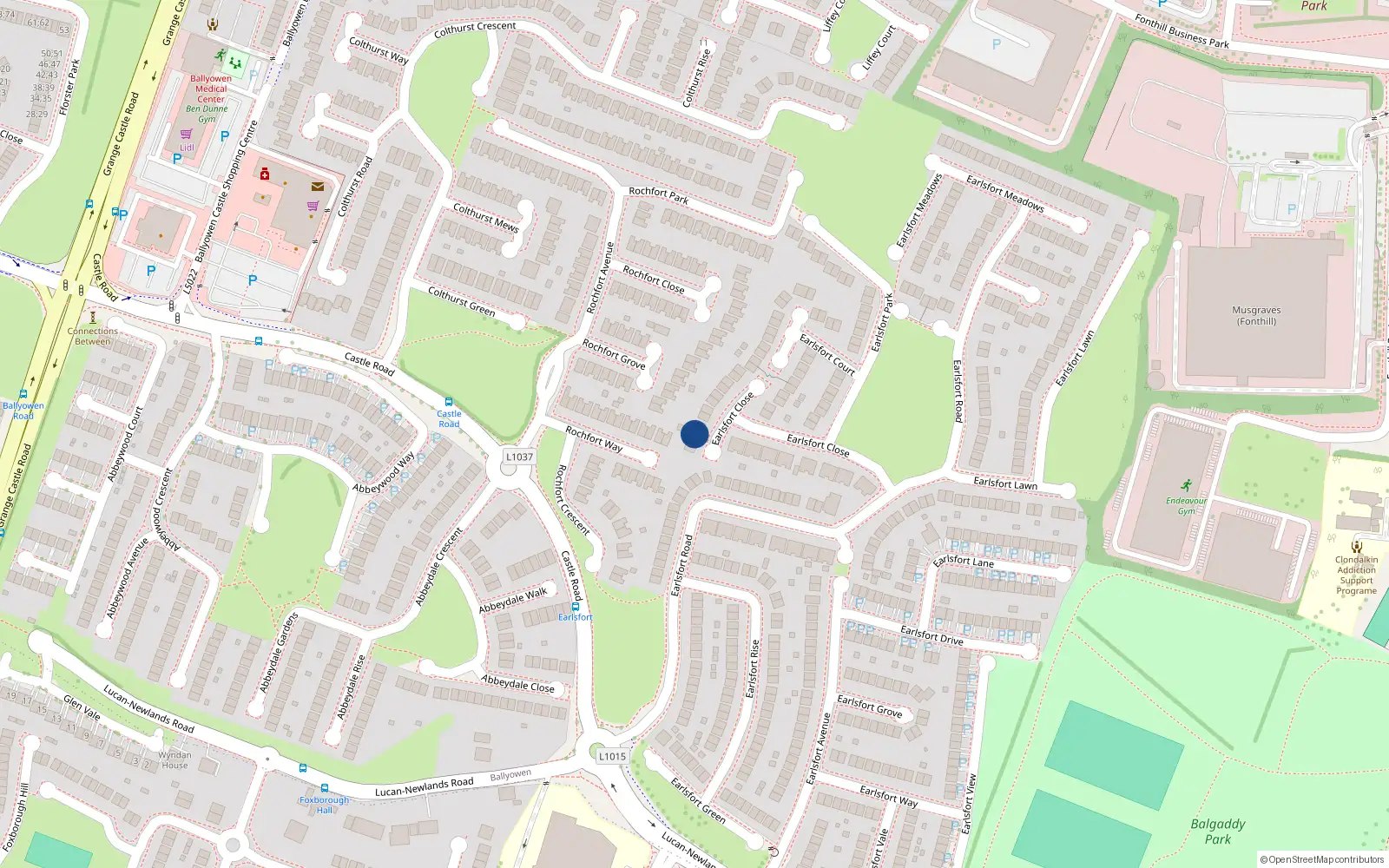 Overhead map showing the location of 13 Earlsfort Close, Lucan