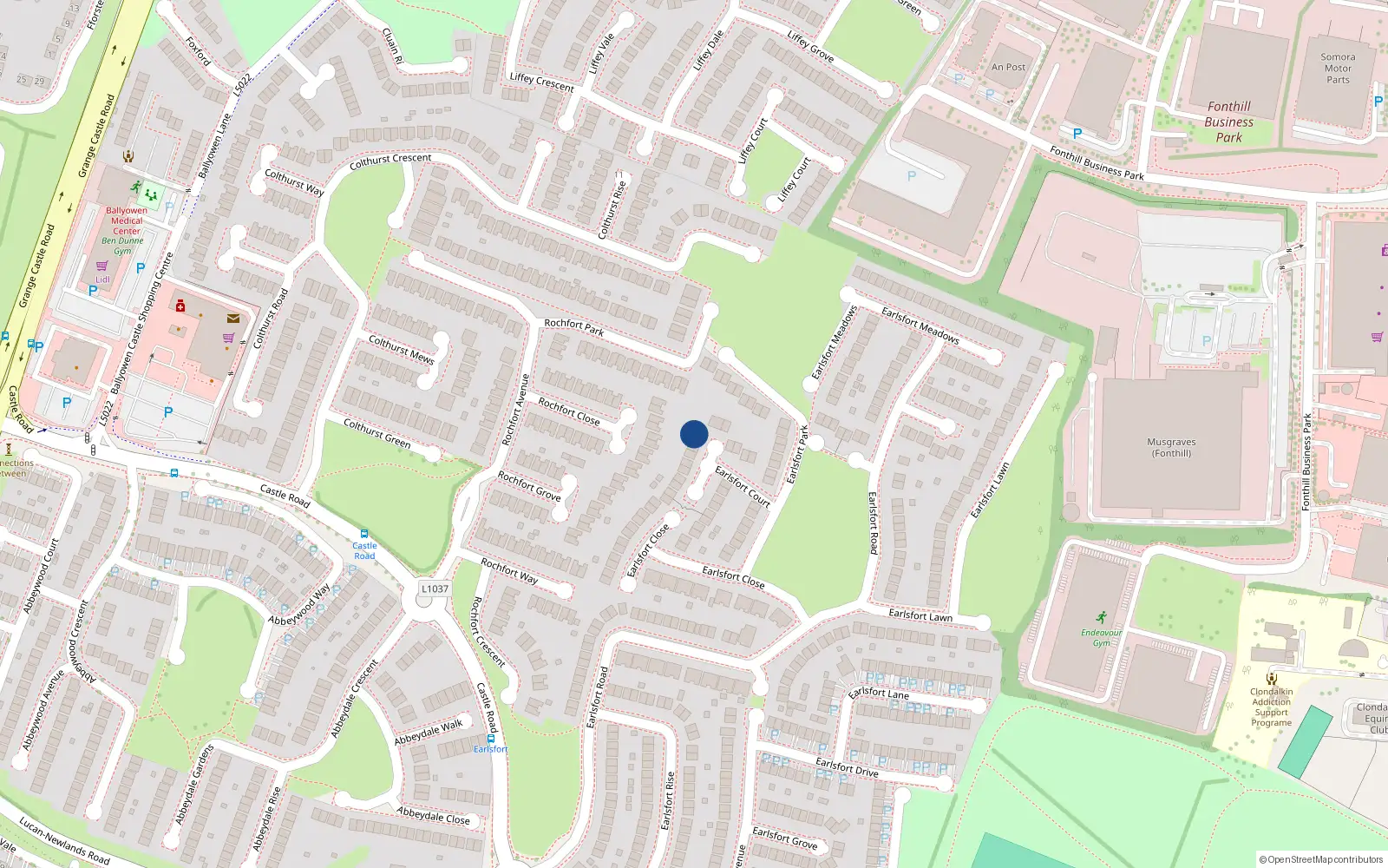 Overhead map showing the location of 13 Earlsfort Court, Lucan