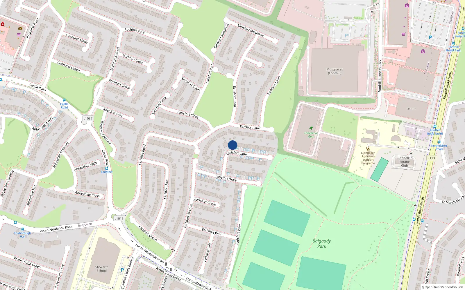 Overhead map showing the location of 13 Earlsfort Lane, Lucan