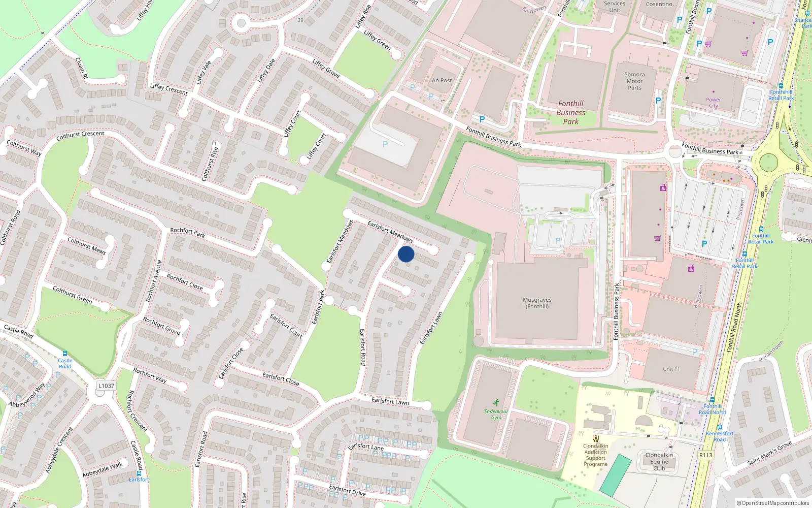 Overhead map showing the location of 13 Earlsfort Meadows, Lucan, Dublin