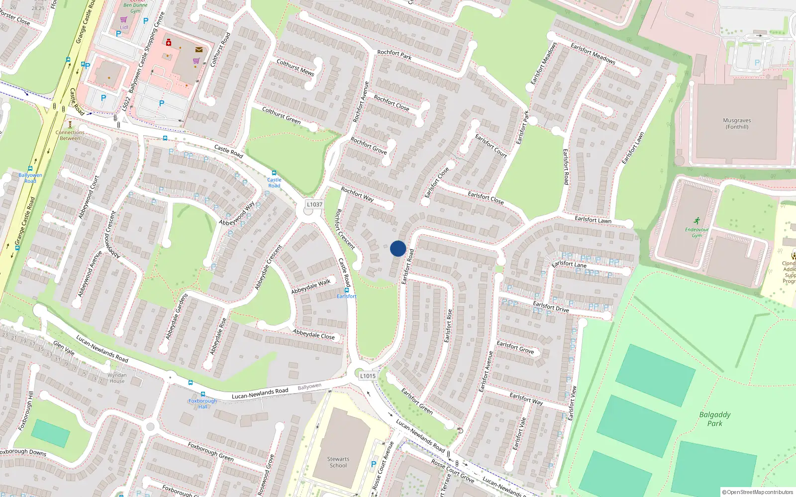 Overhead map showing the location of 13 Earlsfort Road, Lucan, Dublin