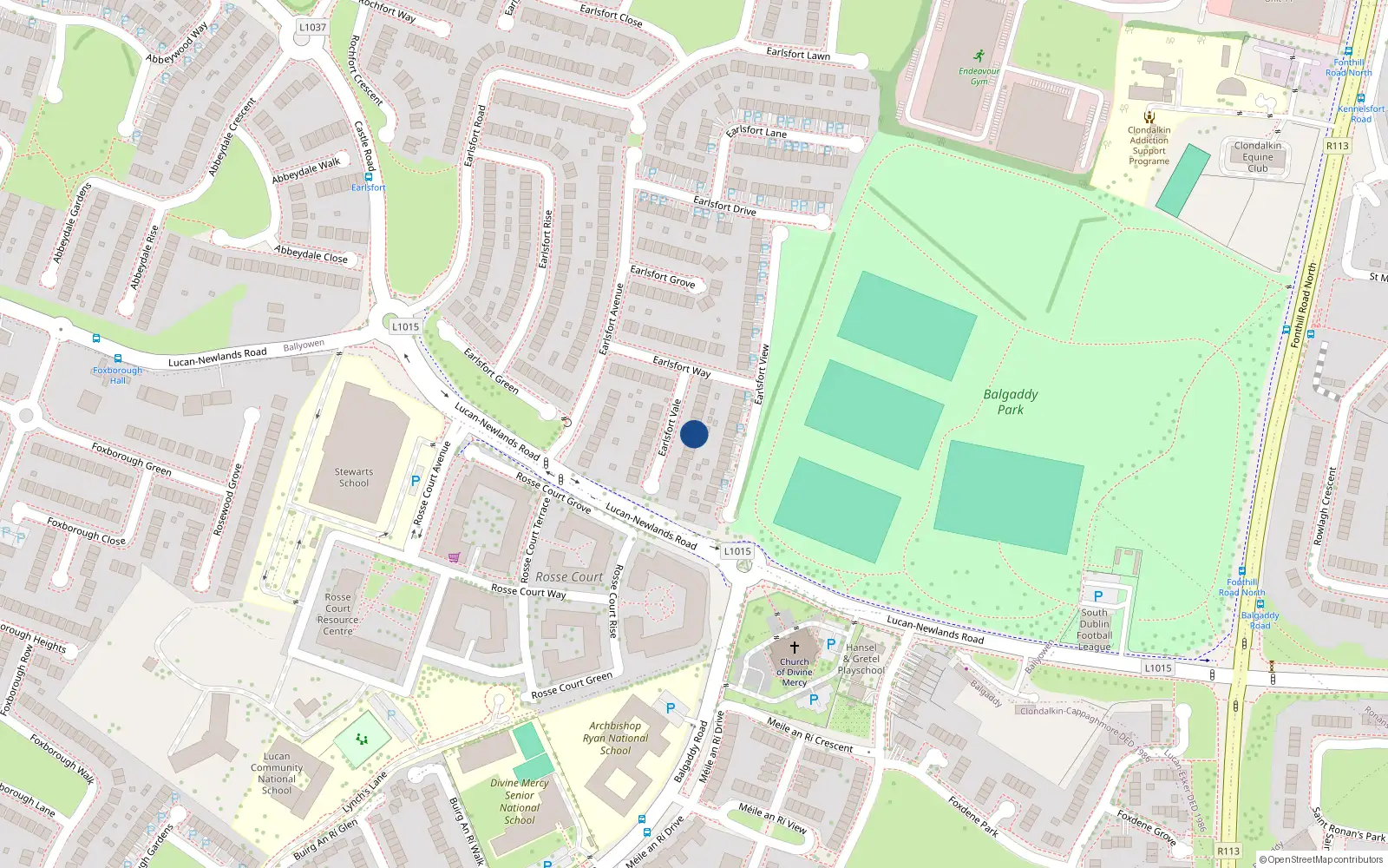 Overhead map showing the location of 13 Earlsfort Vale, Lucan