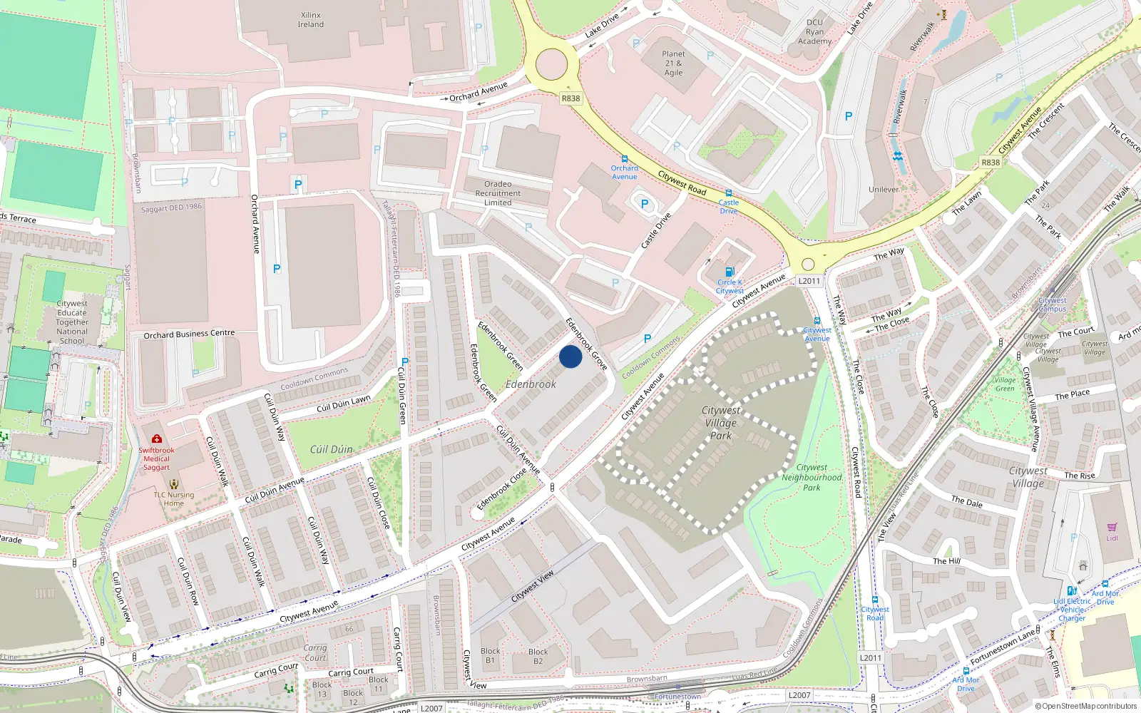 Overhead map showing the location of 13 Edenbrook Green, Citywest