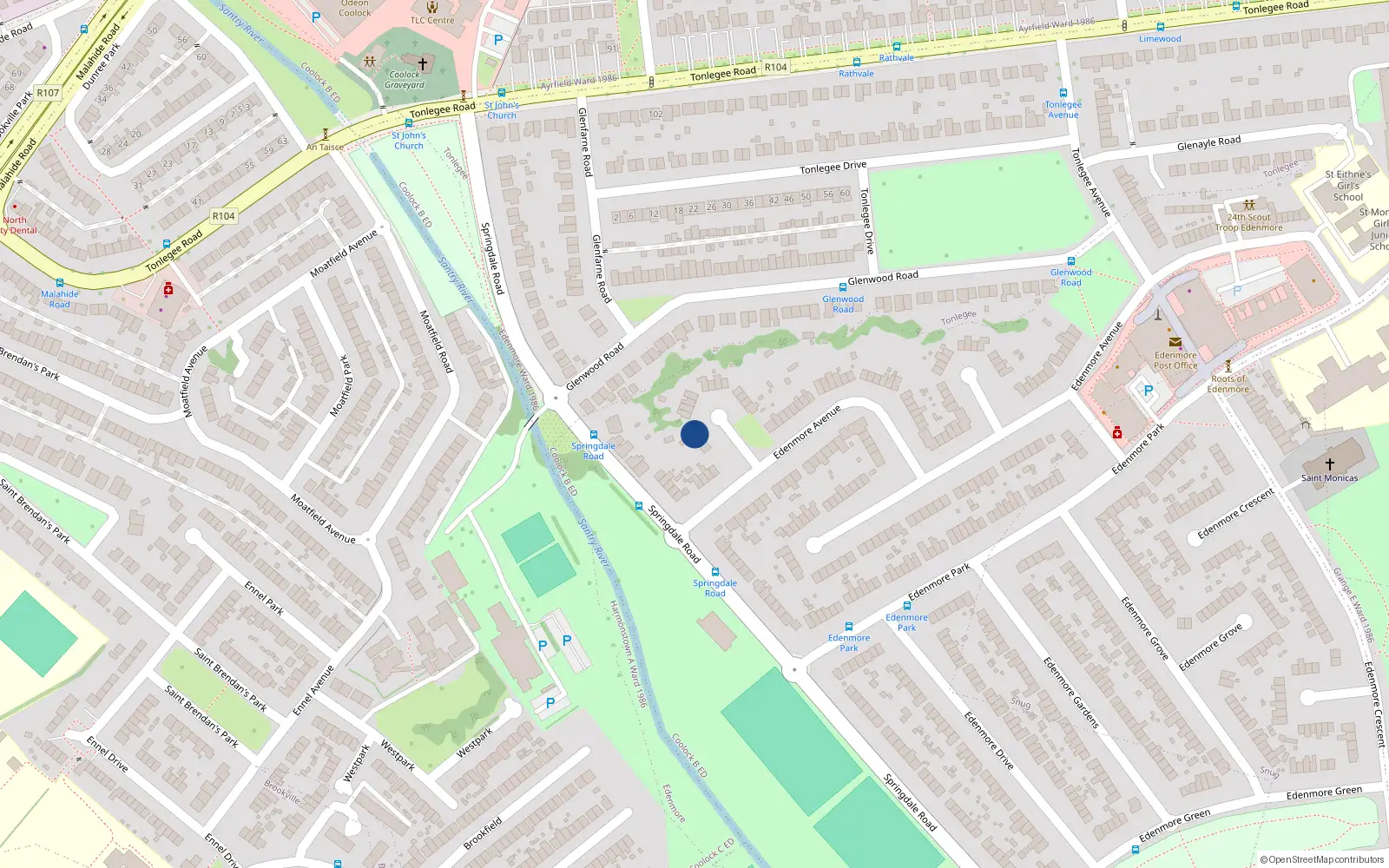 Overhead map showing the location of 13 Edenmore Avenue, Dublin 5
