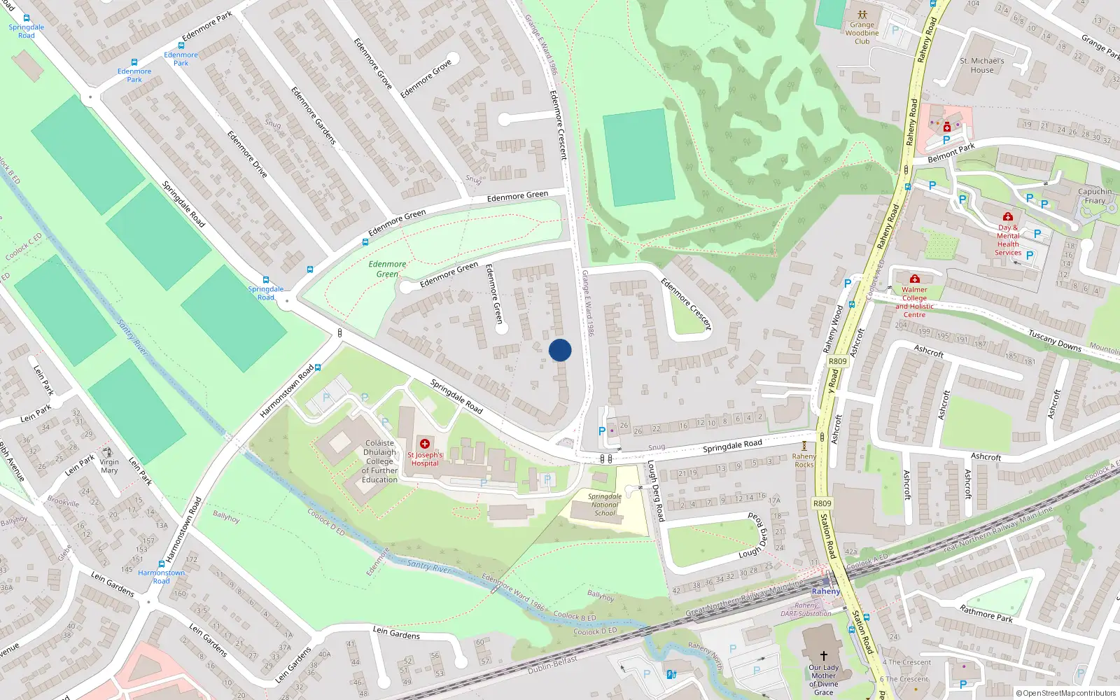 Overhead map showing the location of 13 Edenmore Crescent, Dublin 5