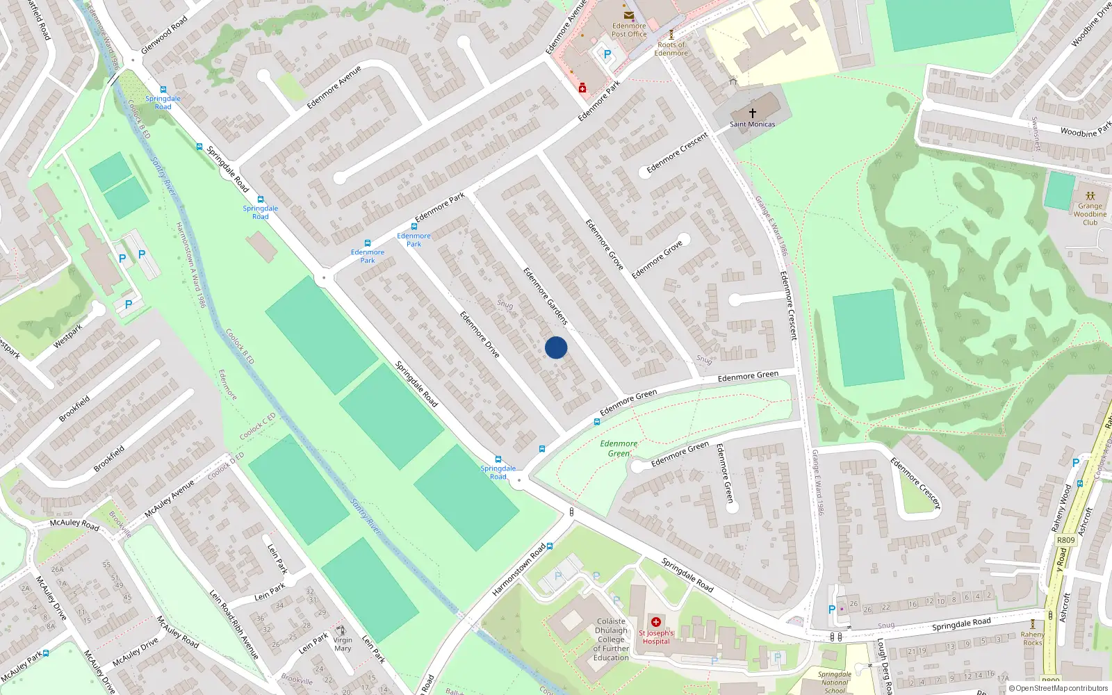 Overhead map showing the location of 13 Edenmore Gardens, Raheny, Dublin 5
