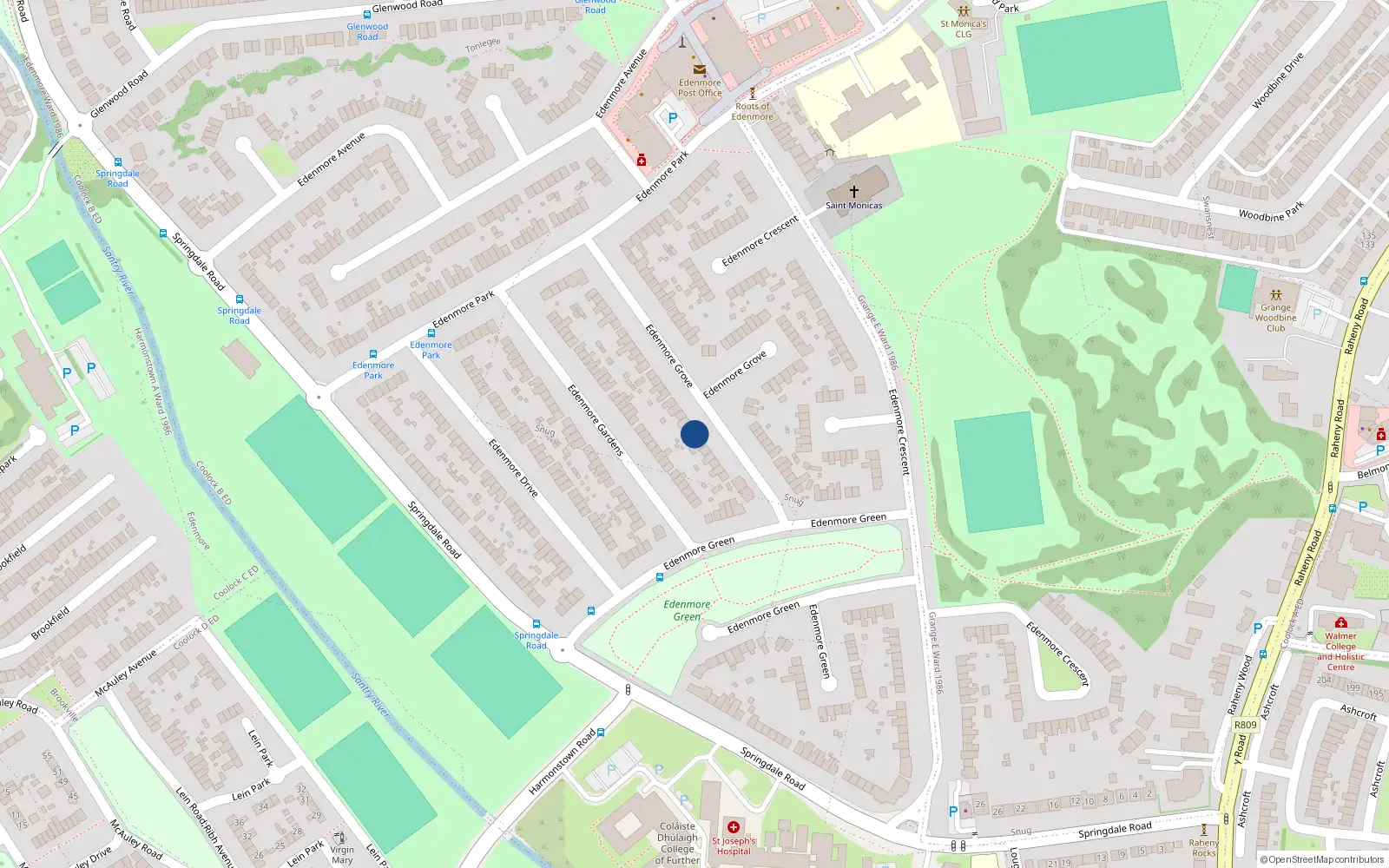 Overhead map showing the location of 13 Edenmore Grove, Dublin 5