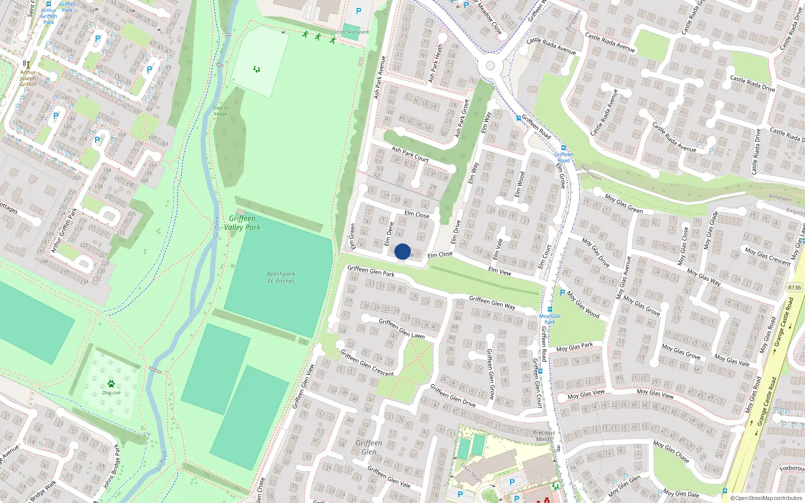 Overhead map showing the location of 13 Elm Green, Lucan