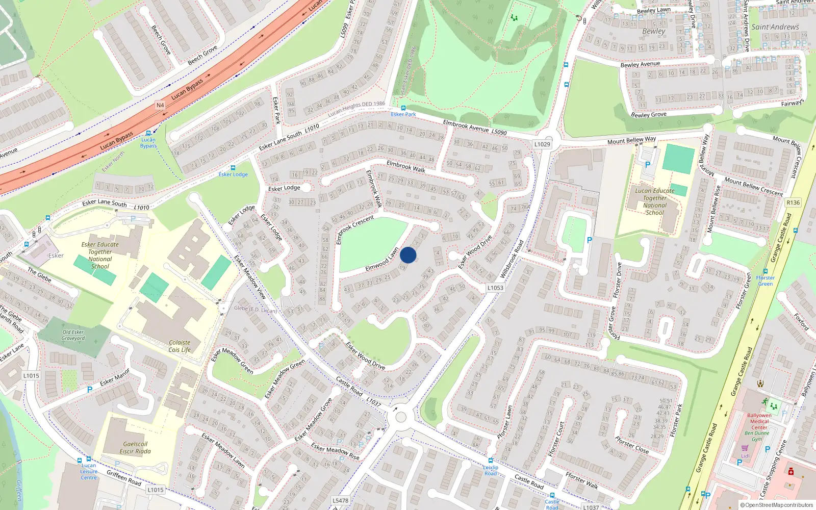 Overhead map showing the location of 13 Elmbrook Lawns, Lucan
