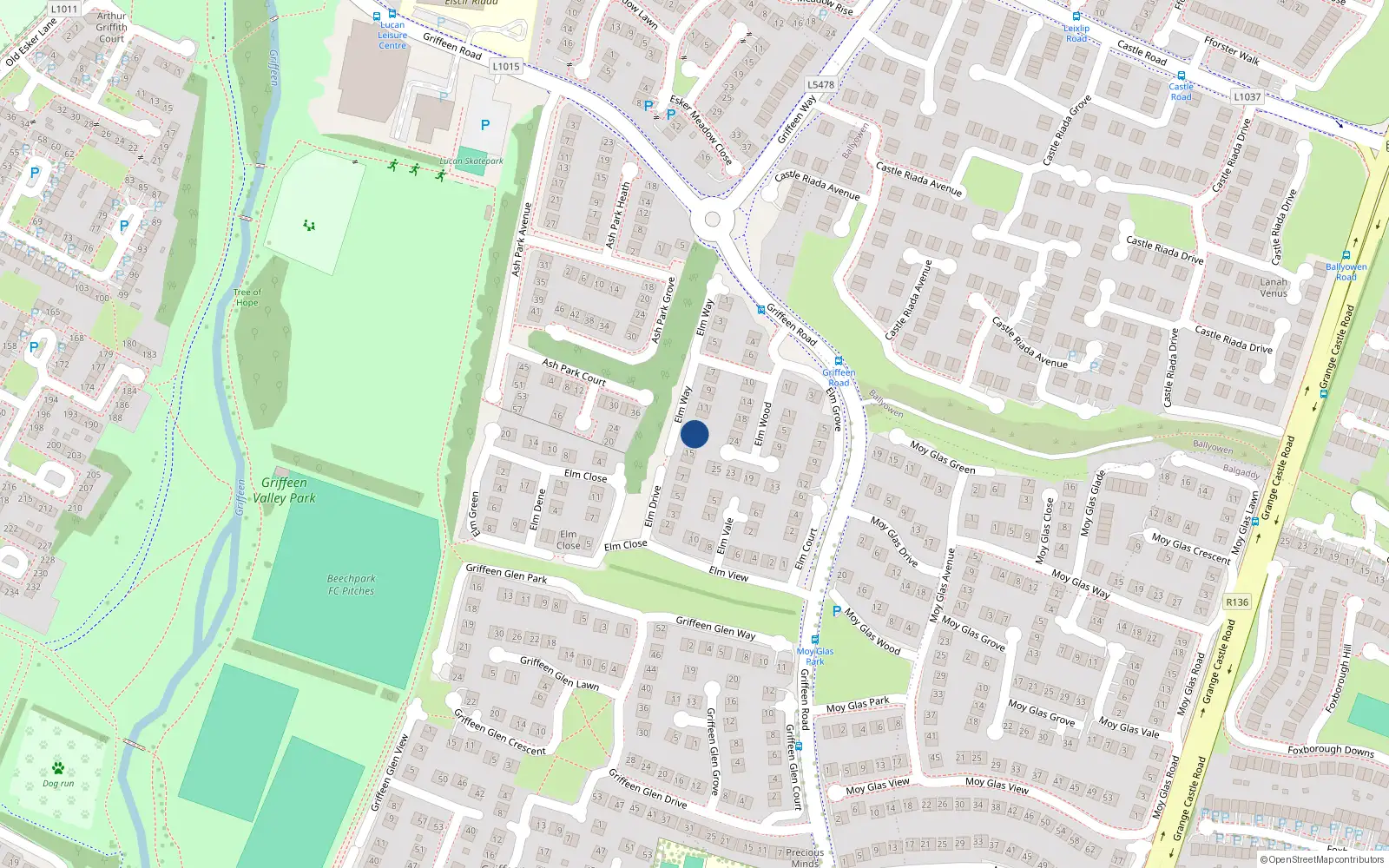 Overhead map showing the location of 13 Elm Way, Lucan