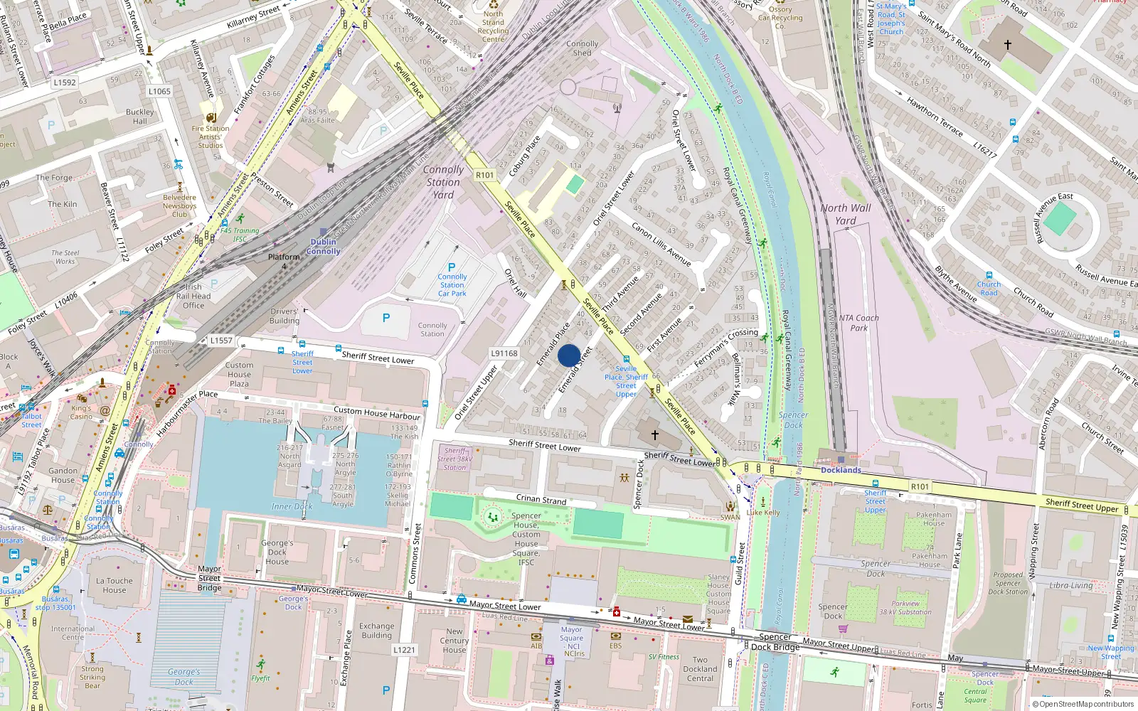 Overhead map showing the location of 13 Emerald St, Dublin 1, Dublin