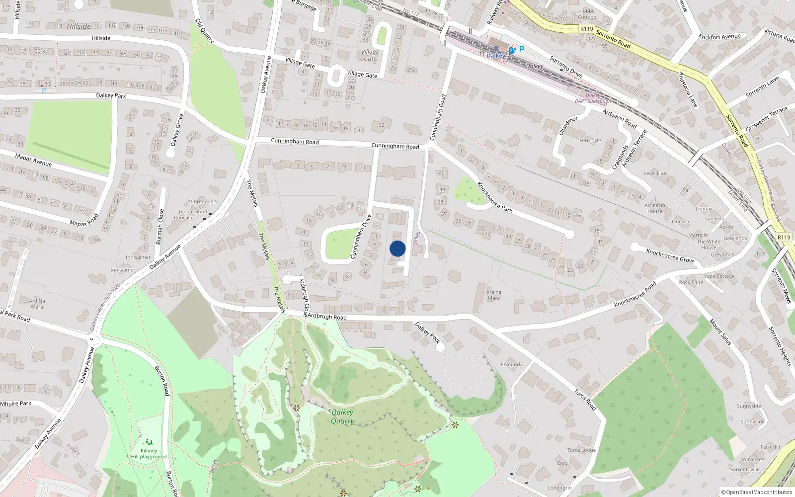 Overhead map showing the location of 13 Enderly, Dalkey