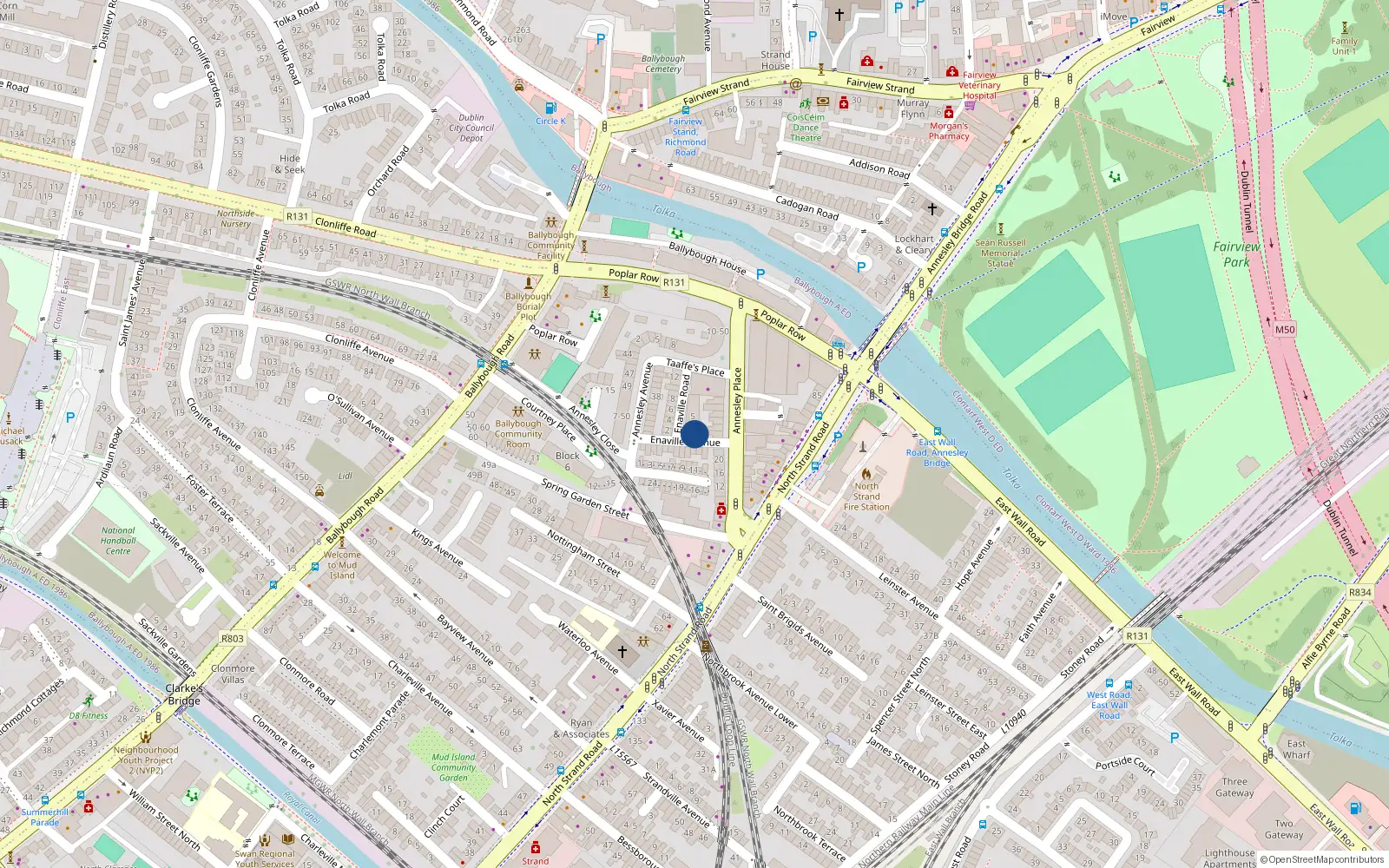 Overhead map showing the location of 13 Ennaville Road, North Strand, Dublin 3