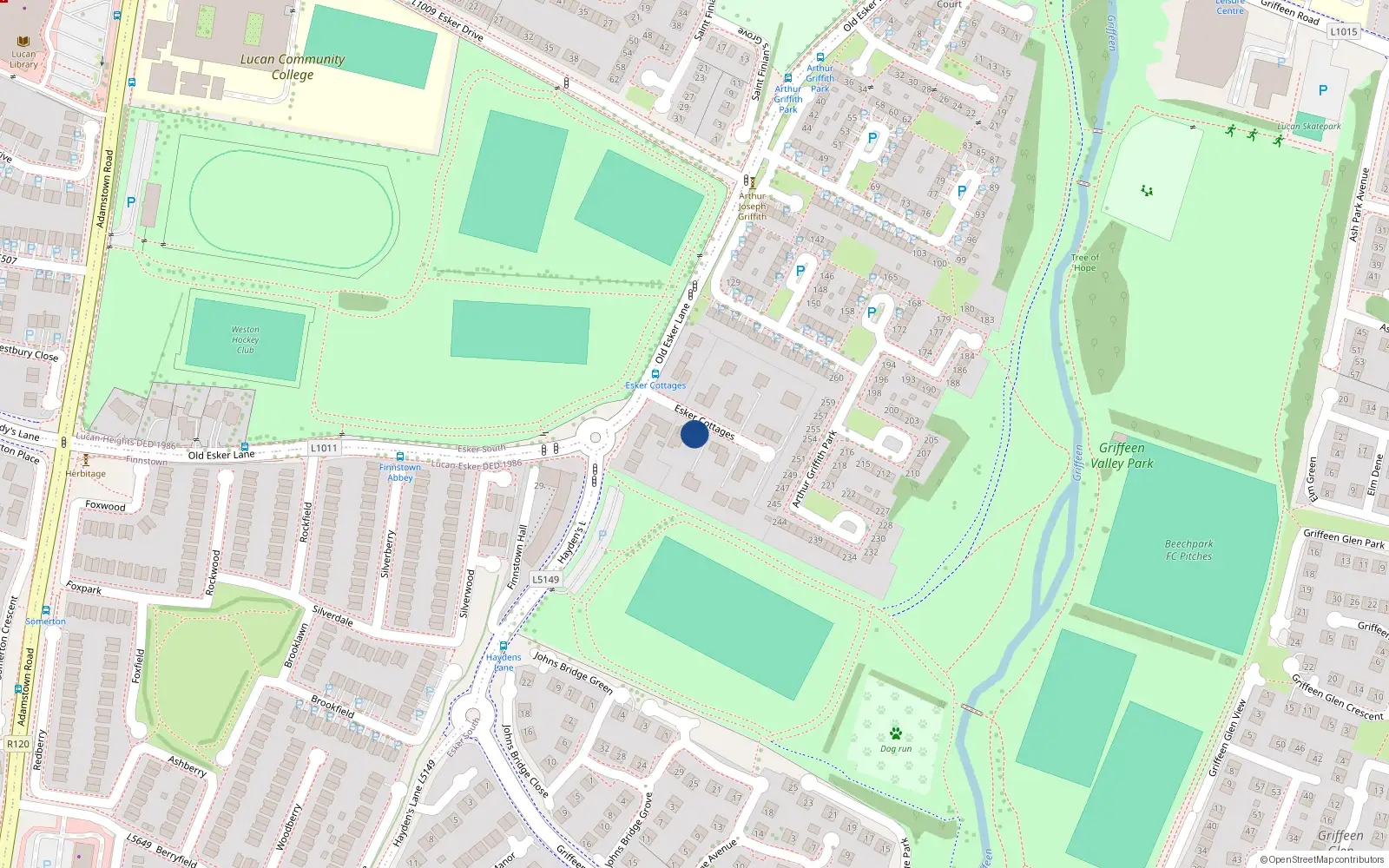 Overhead map showing the location of 13 Esker Cottages, Lucan