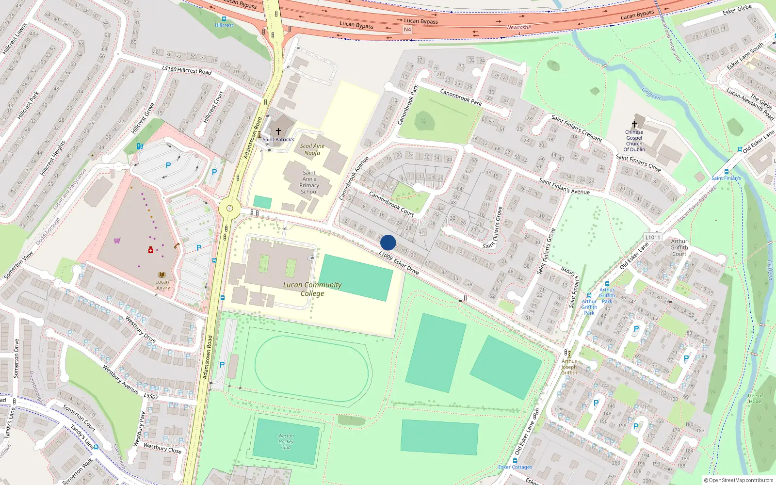 Overhead map showing the location of 13 Esker Drive, Lucan