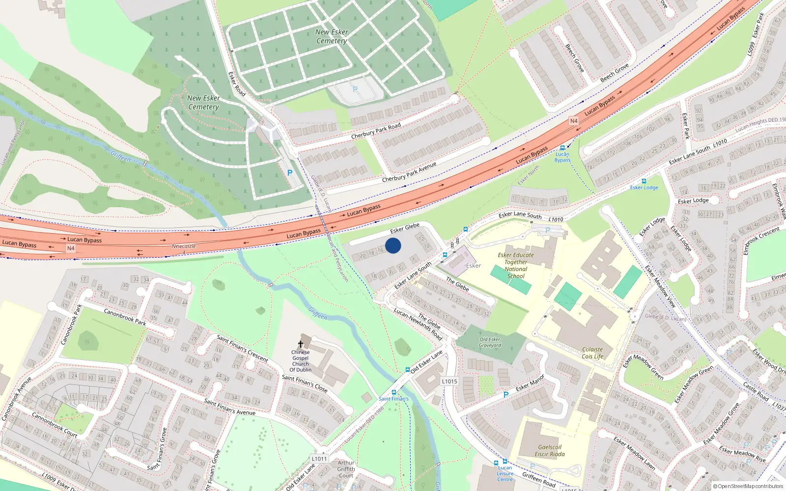 Overhead map showing the location of 13 Esker Glebe, Lucan, Dublin