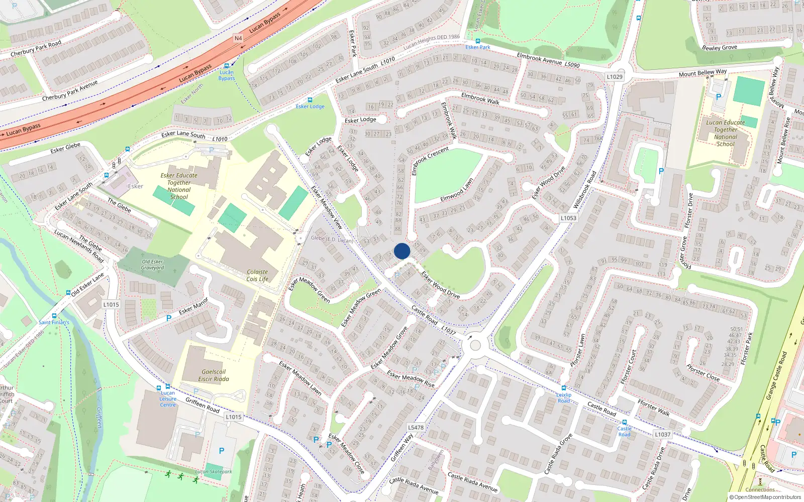 Overhead map showing the location of 13 Eskerwoods Drive, Lucan, Dublin