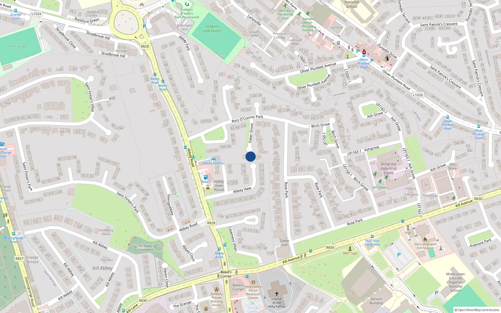 Overhead map showing the location of 13 Faber Grove, Dublin