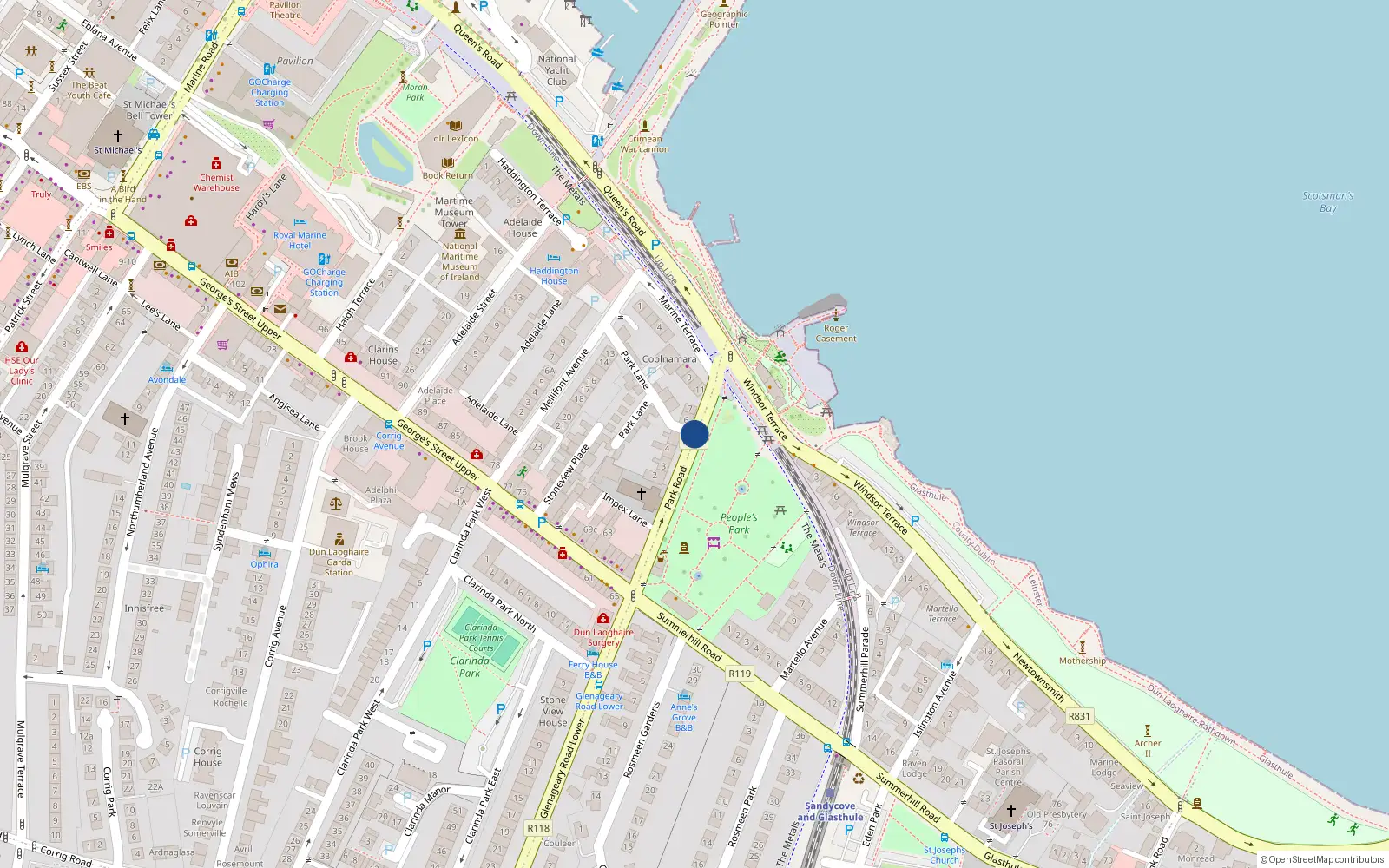 Overhead map showing the location of 13 Ferrypark Road, Killester, Dublin 5