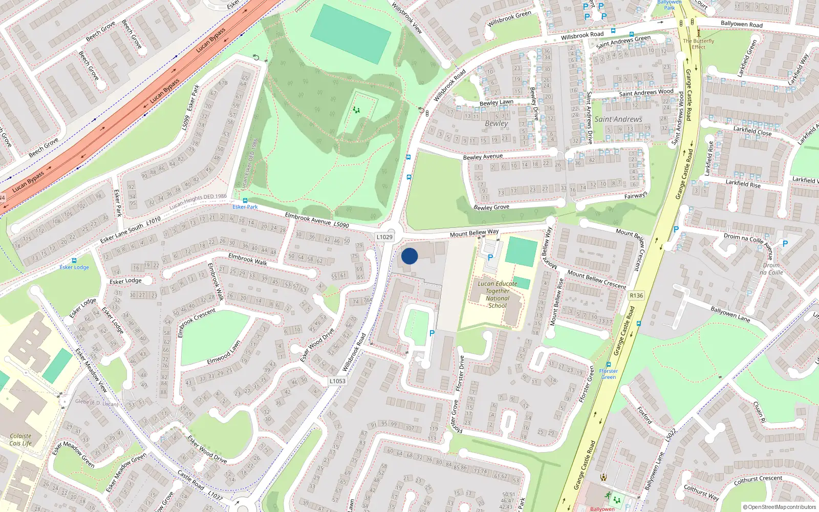 Overhead map showing the location of 13 Fforster Drive, Lucan