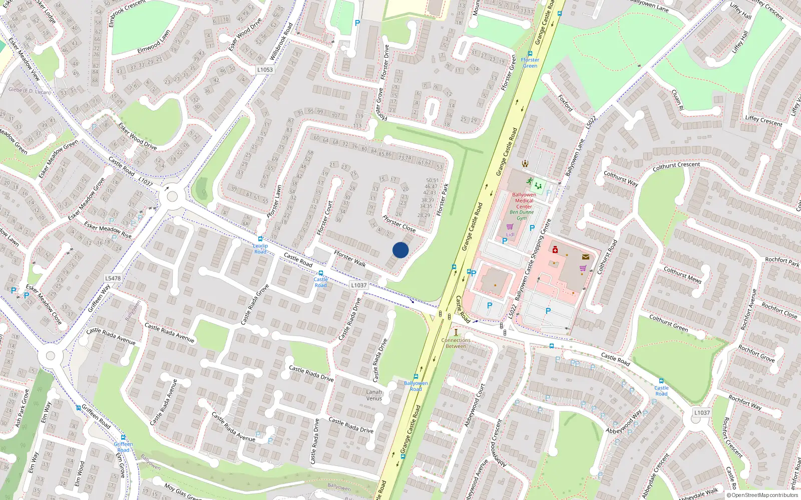 Overhead map showing the location of 13 Fforster Park, Ballydowd Manor, Lucan