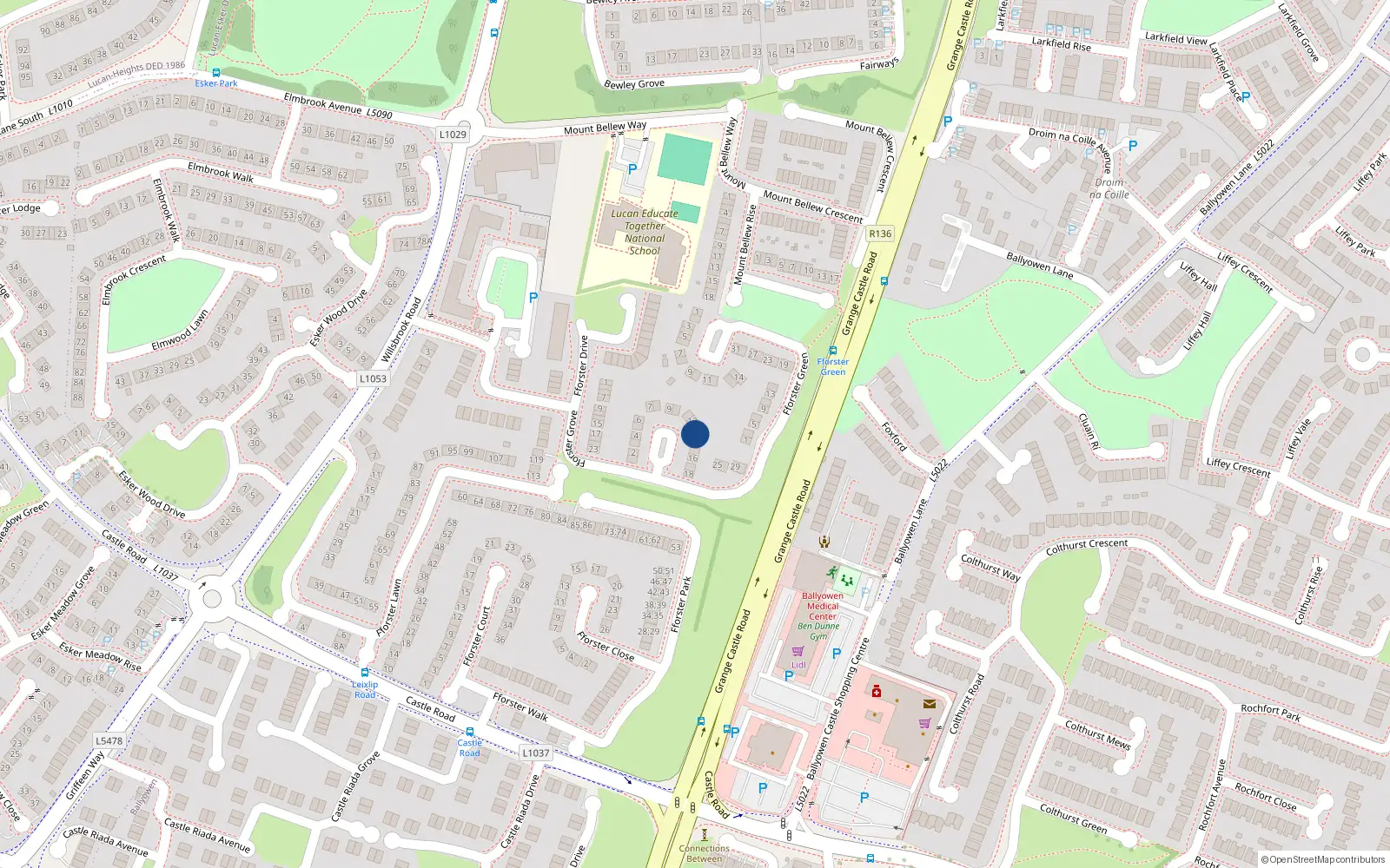 Overhead map showing the location of 13 Fforster Way, Ballydowd Manor, Lucan