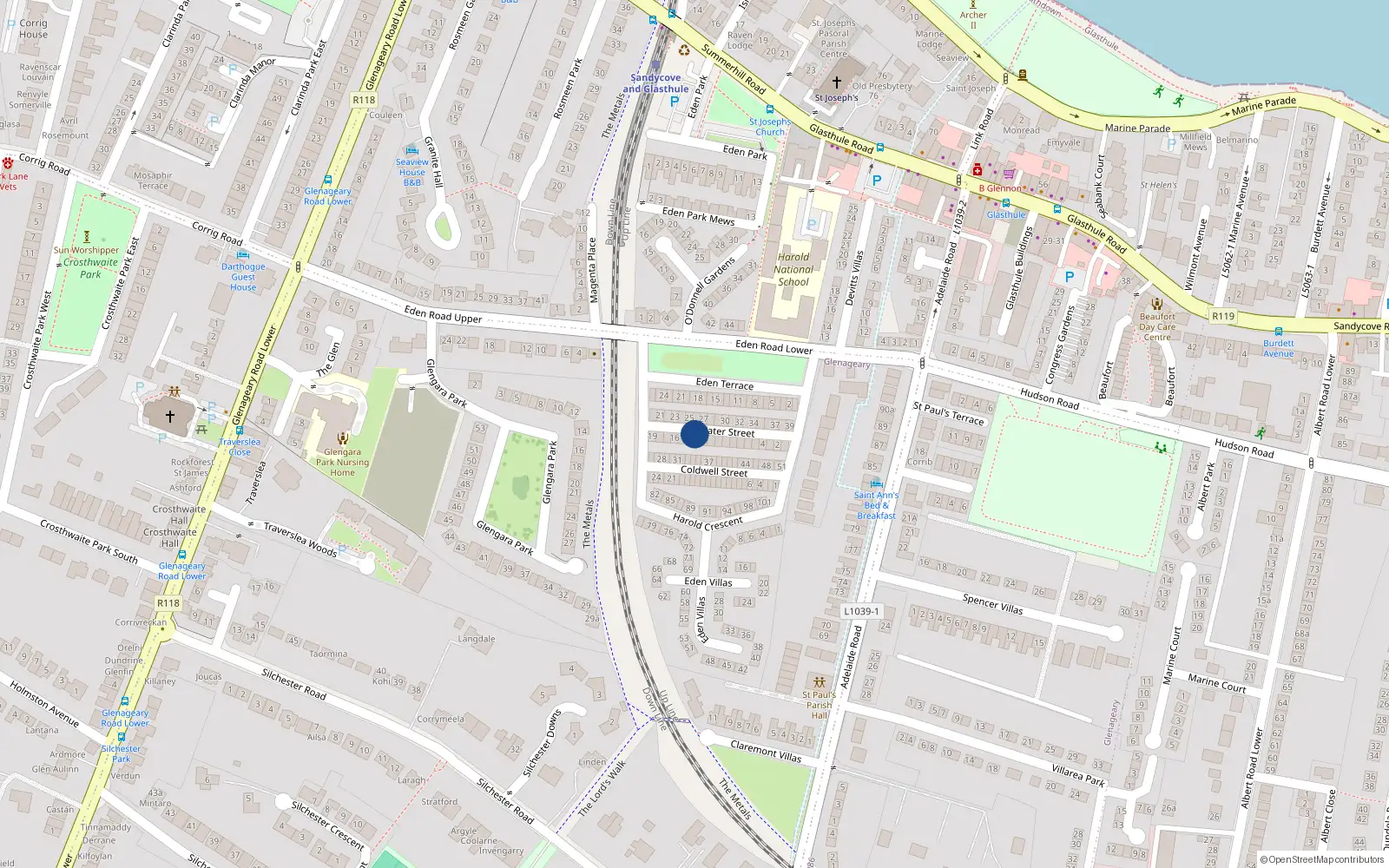 Overhead map showing the location of 13 Findlater Street, Dublin