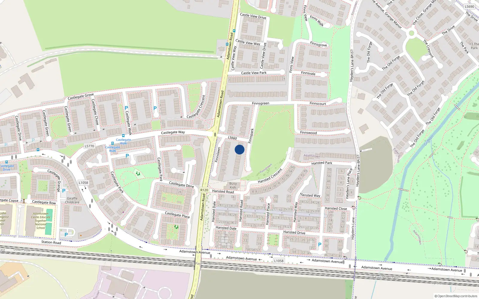 Overhead map showing the location of 13 Finnspark, Lucan