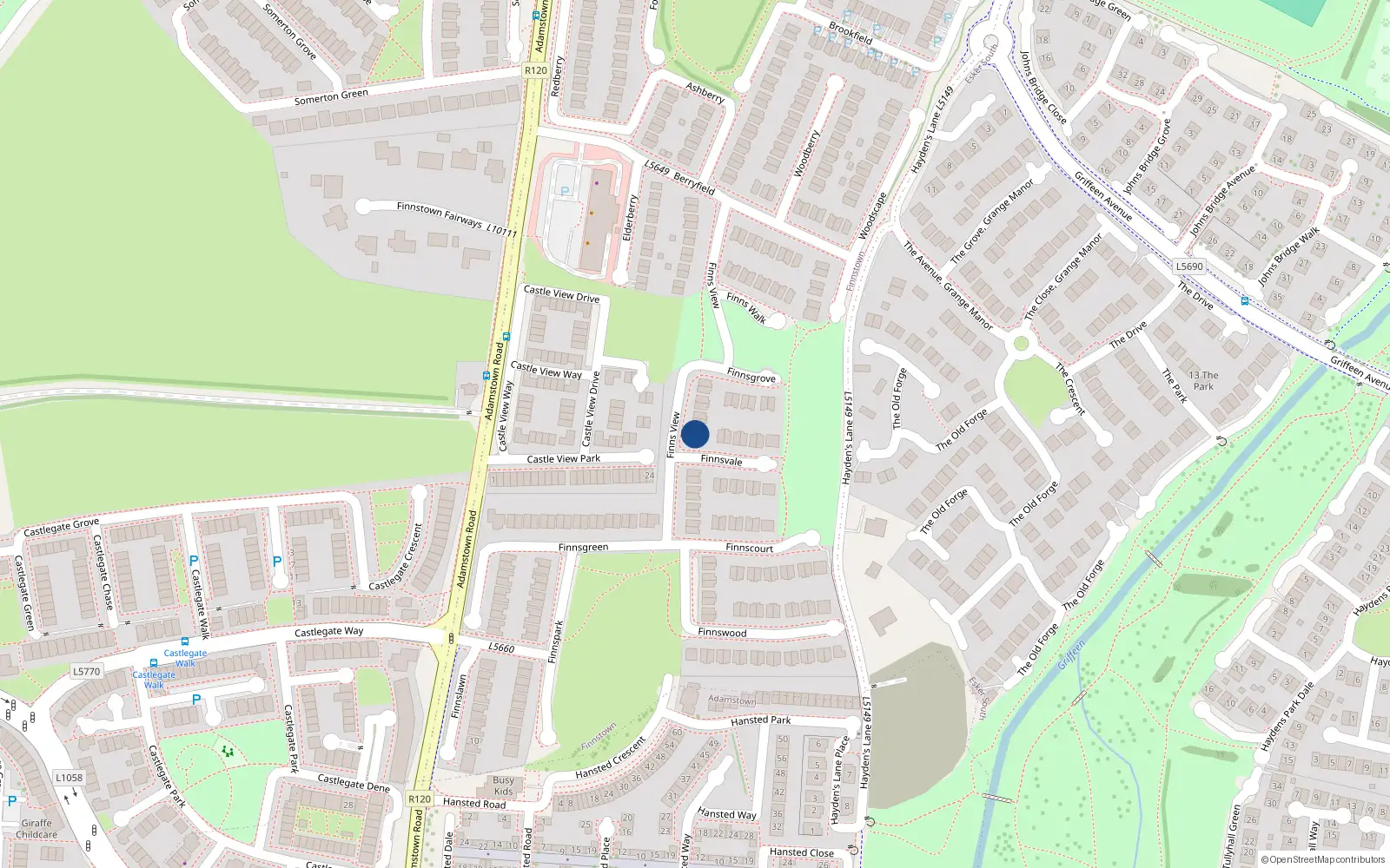 Overhead map showing the location of 13 Finnsview, Finnstown Cloisters, Lucan