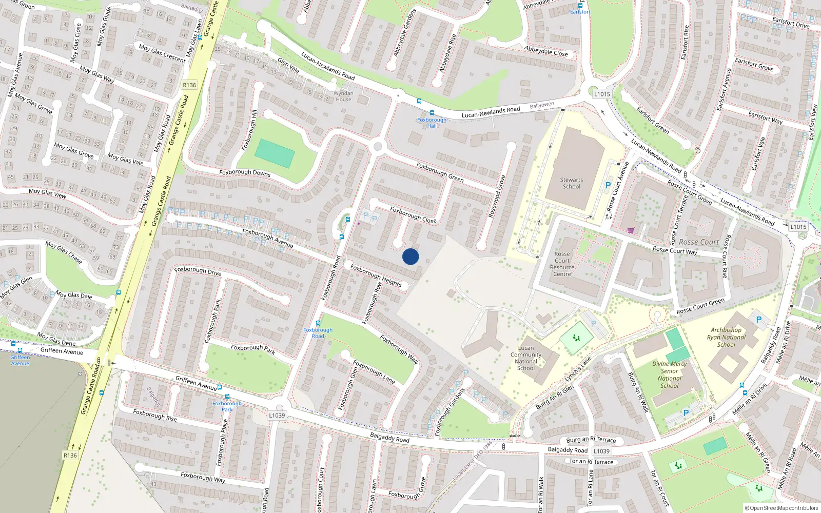 Overhead map showing the location of 13 Foxborough Glade, Lucan