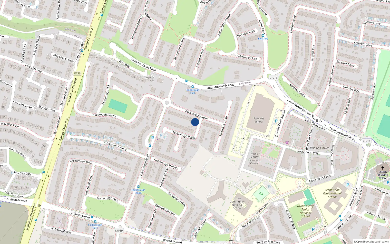 Overhead map showing the location of 13 Foxborough Green, Lucan, Dublin