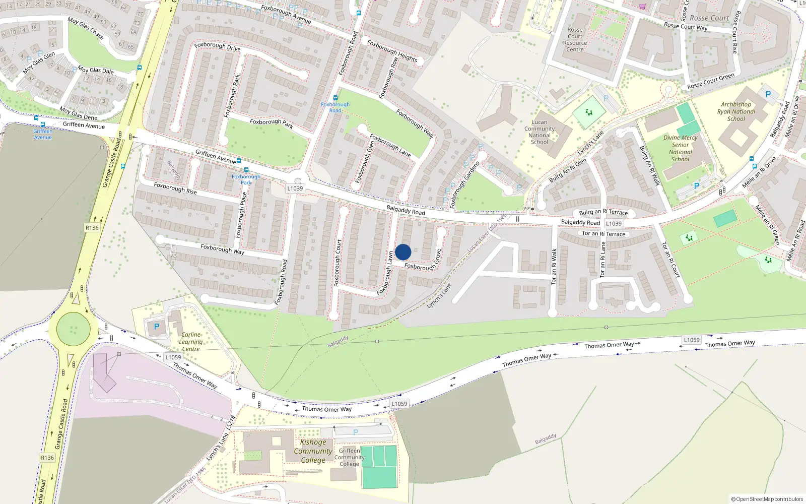 Overhead map showing the location of 13 Foxborough Lawn, Lucan