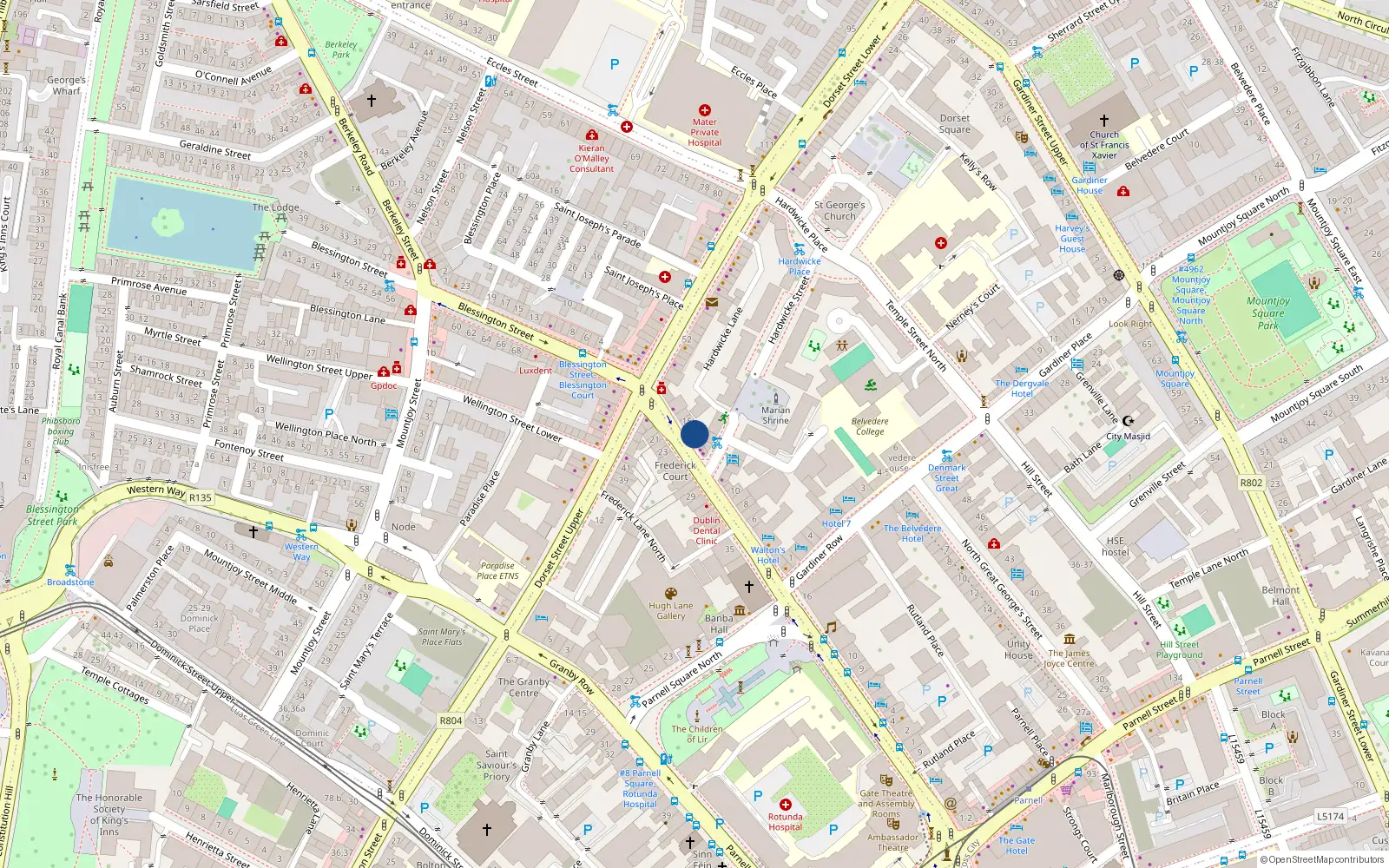 Overhead map showing the location of 13 Frederick Street North, Dublin 1