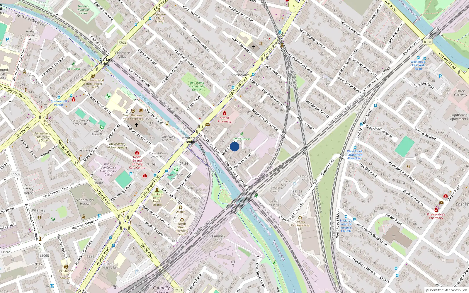 Overhead map showing the location of 13 Gaelic St, North Strand, Dublin 3