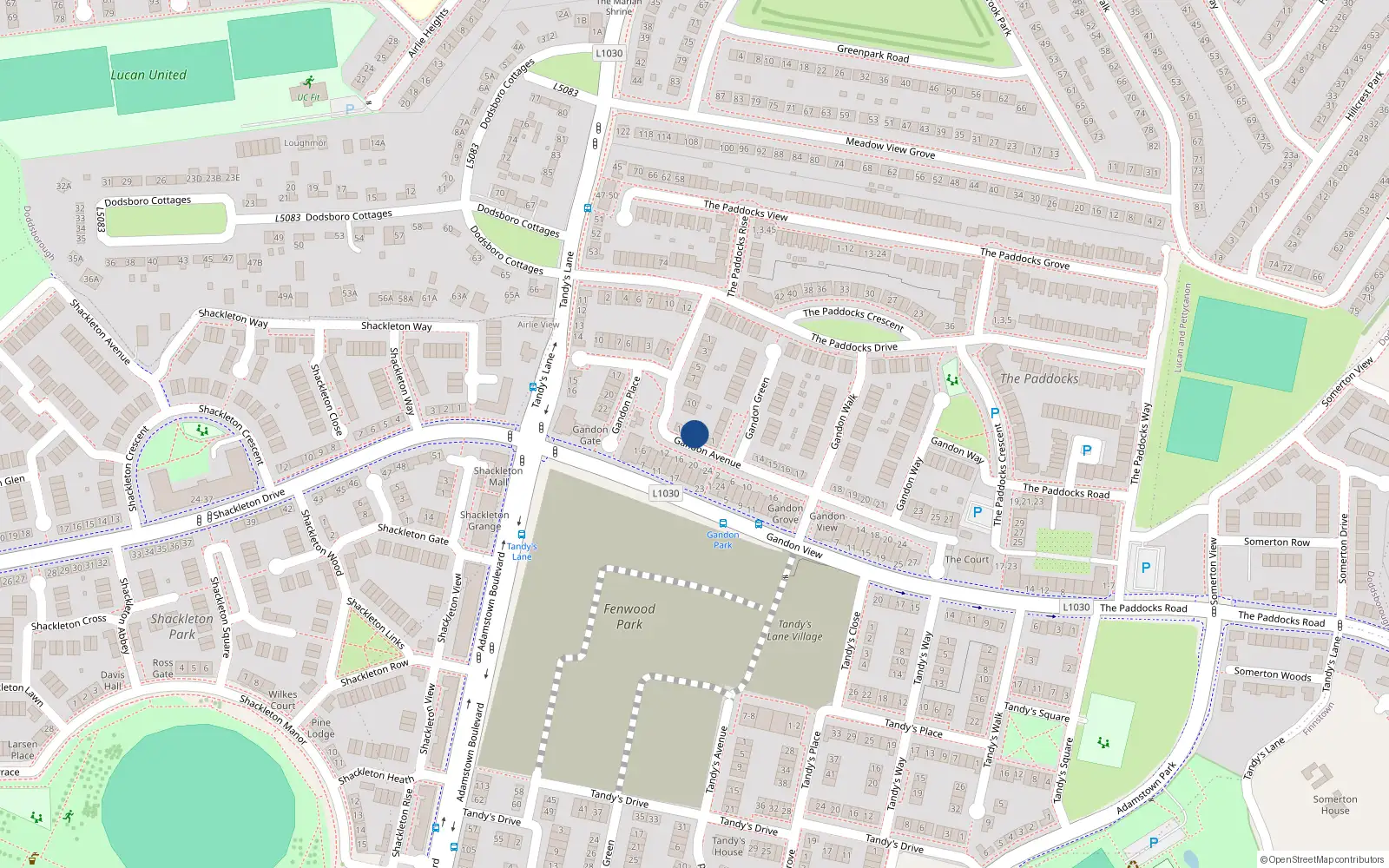 Overhead map showing the location of 13 Gandon Avenue, Lucan