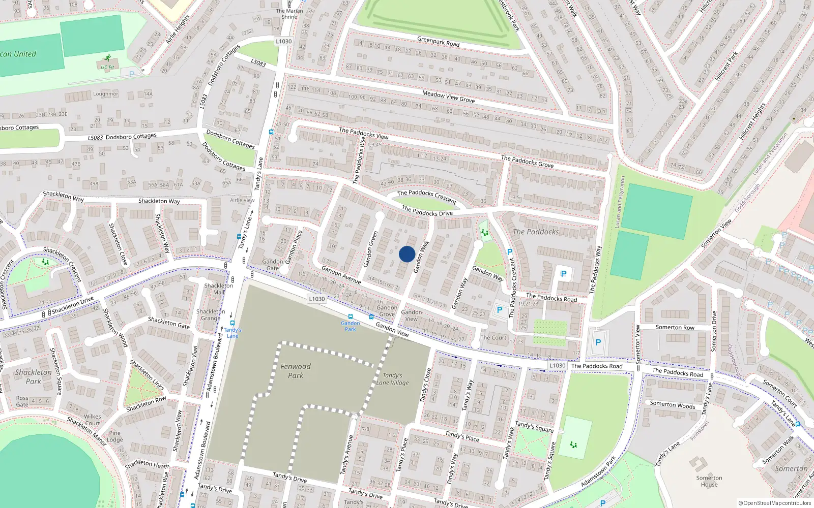 Overhead map showing the location of 13 Gandon Walk, Lucan