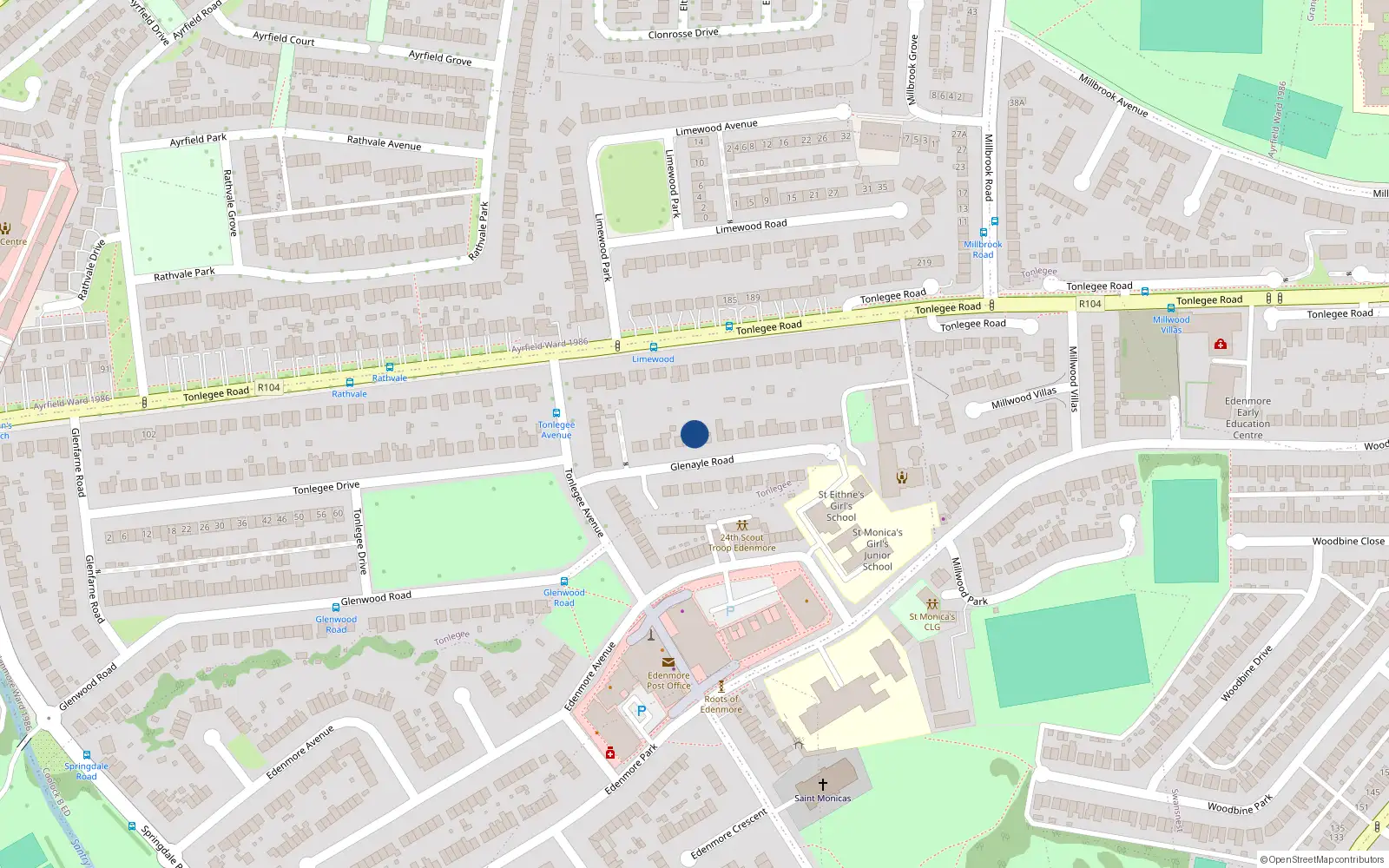 Overhead map showing the location of 13 Glenayle Road, Dublin 5