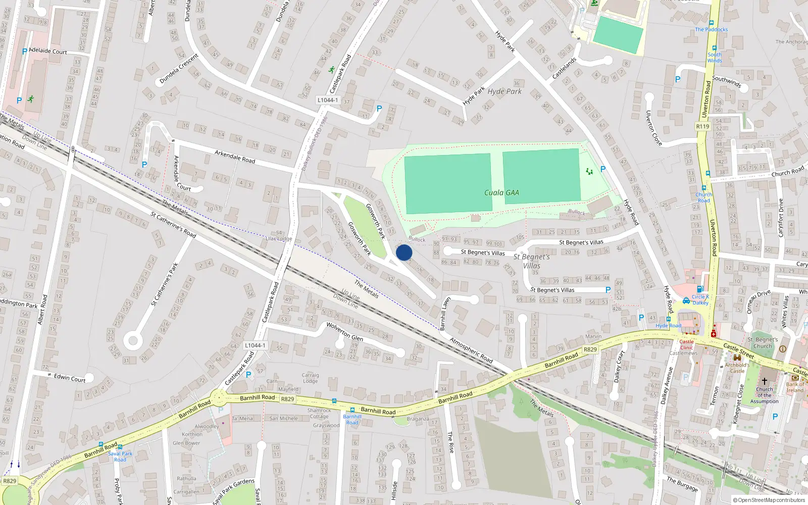 Overhead map showing the location of 13 Gosworth Park, Dublin
