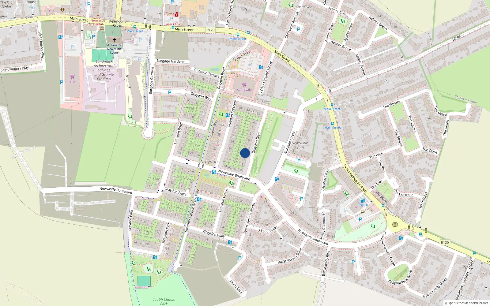 Overhead map showing the location of 13 Graydon Glen, Newcastle