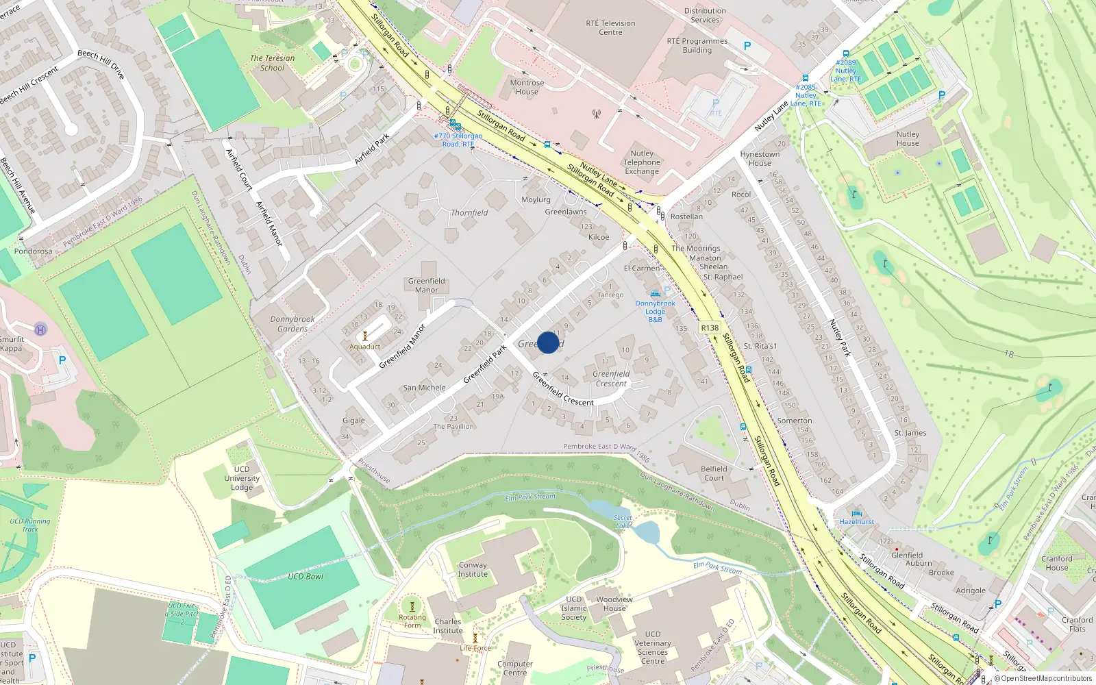Overhead map showing the location of 13 Greenfield Park, Priesthouse