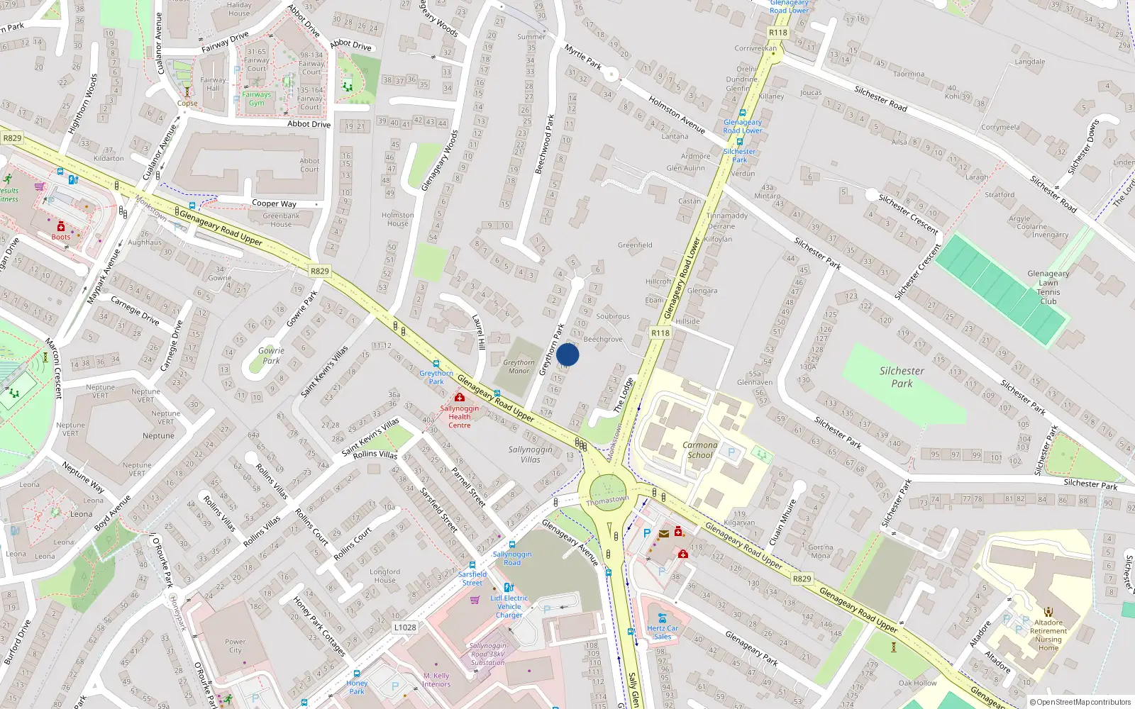 Overhead map showing the location of 13 Greythorn Park, Dublin