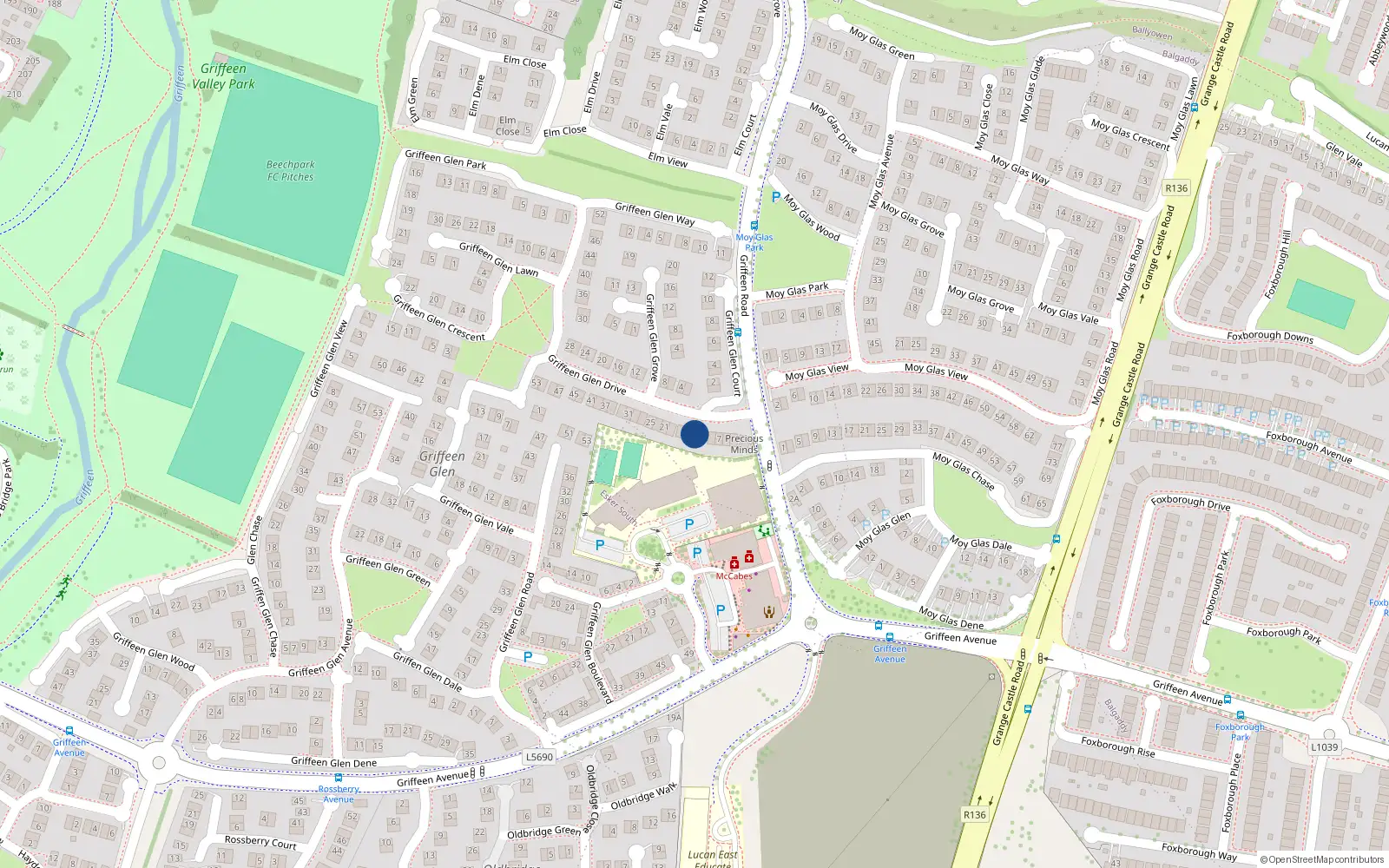 Overhead map showing the location of 13 Griffeen Glen Drive, Lucan