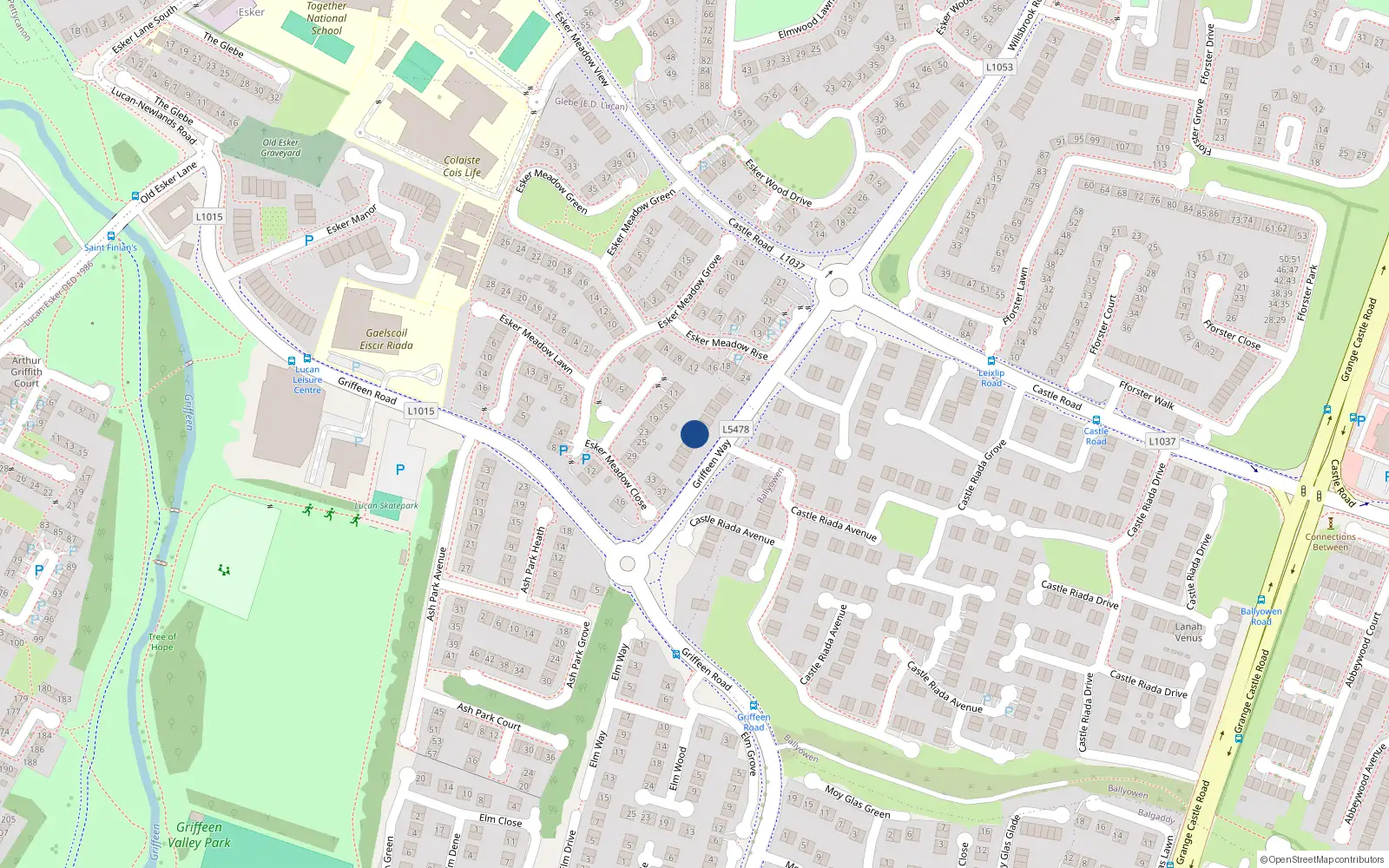 Overhead map showing the location of 13 Griffeen Way, Lucan