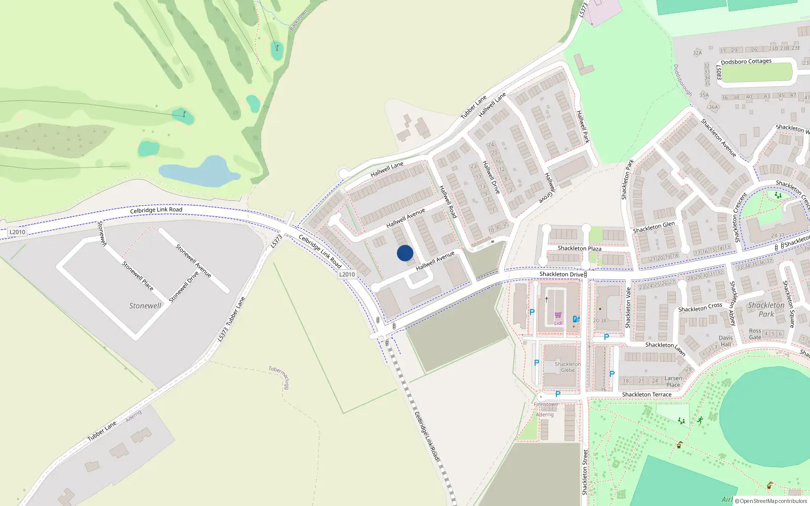 Overhead map showing the location of 13 Hallwell Avenue, Lucan